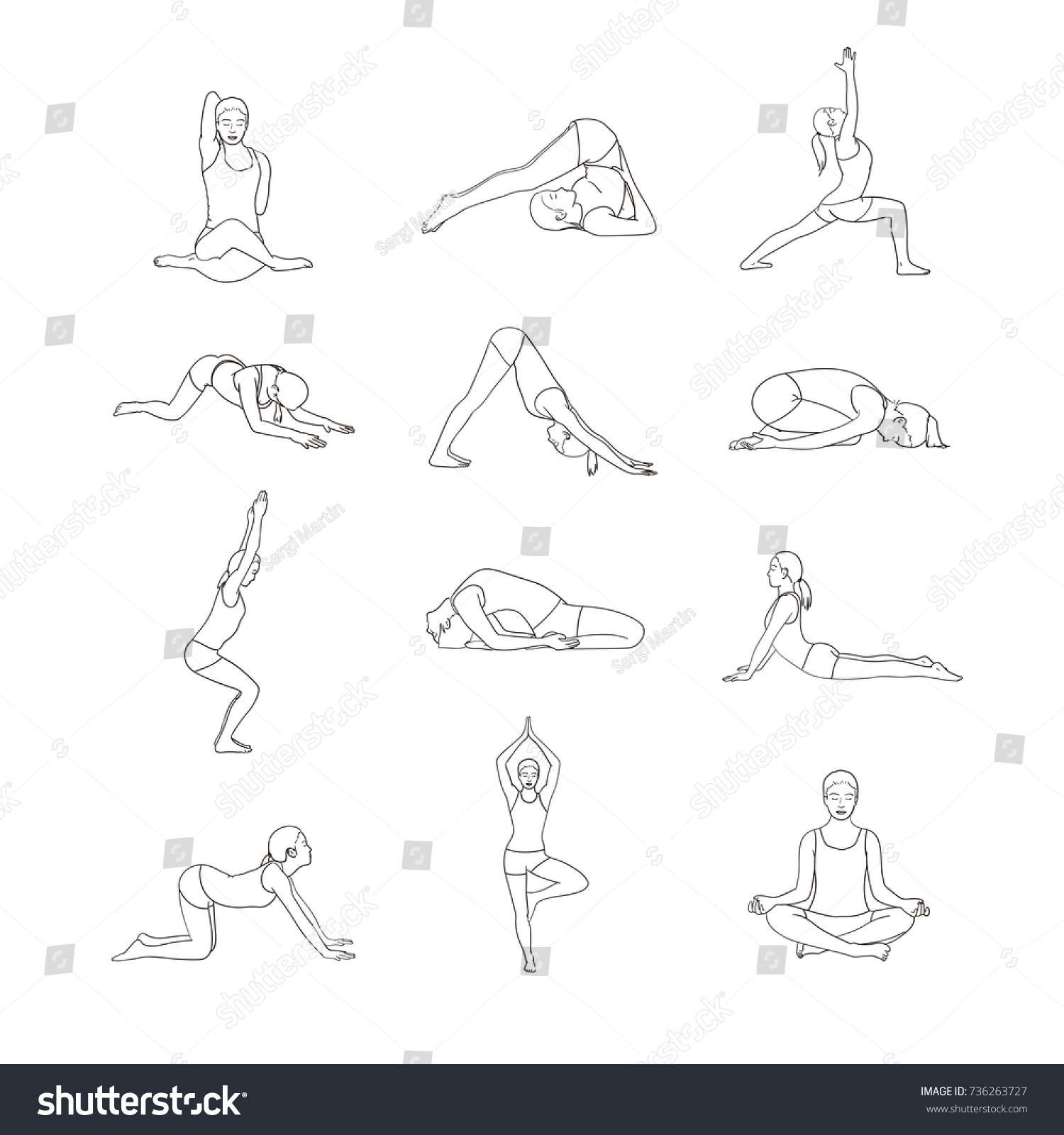 Poses Yoga Relax Meditate Healthy Lifestyle Stock Vector (Royalty Free ...