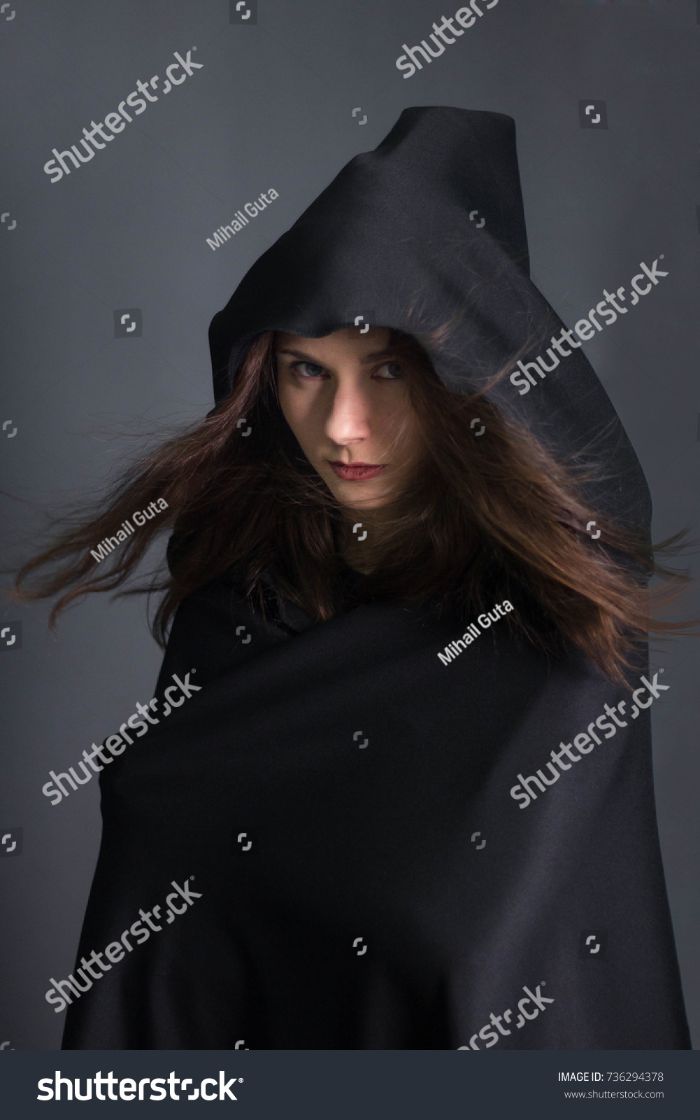 Young Beautiful Girl Black Cloak Hood Stock Photo 736294378 | Shutterstock