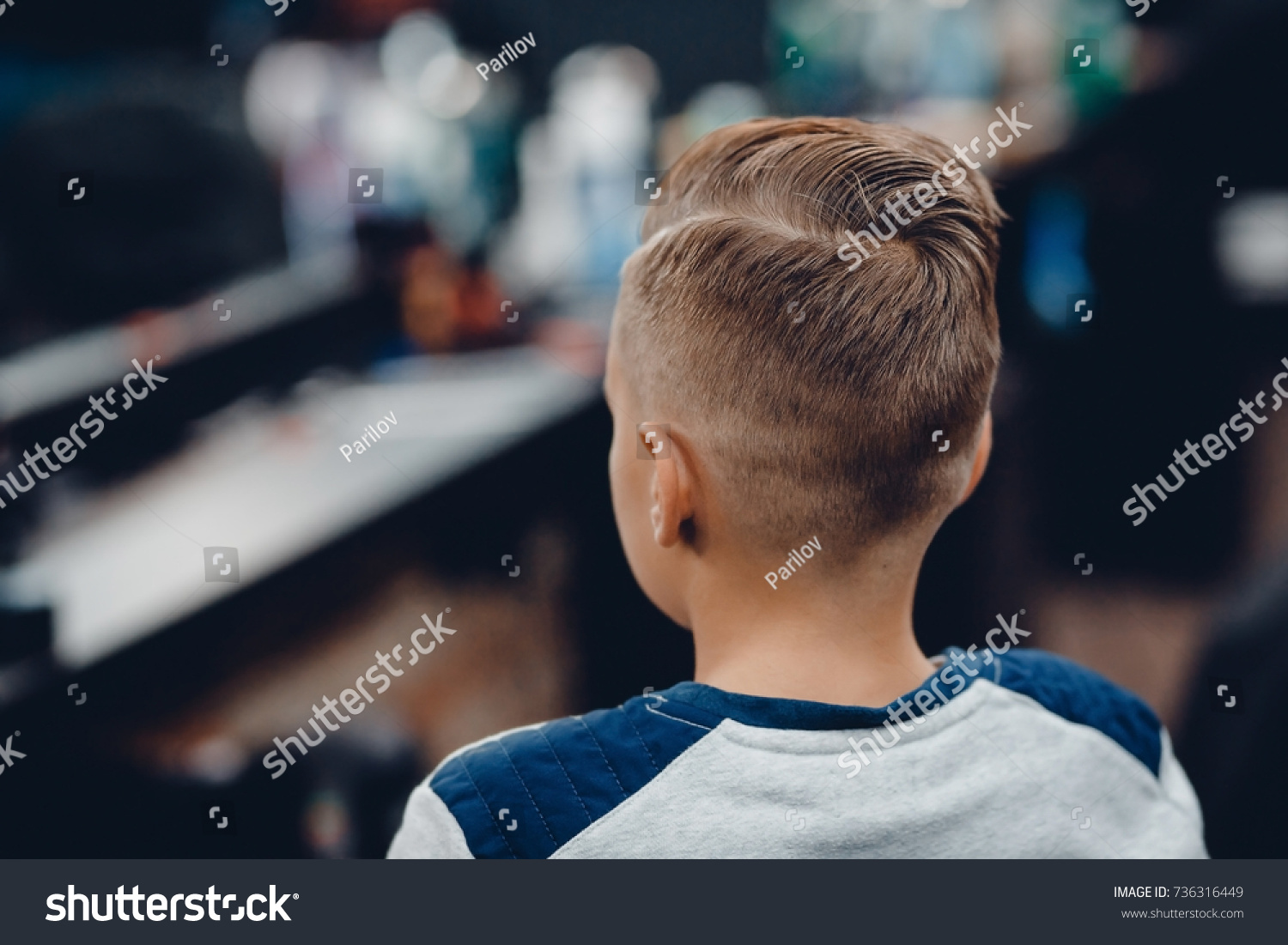 Barbershop Closeup Example Childrens Fashion Haircut Stock Photo   Stock Photo Barbershop Close Up Example Of Children S Fashion Haircut Rear View In Barber Shop 736316449 