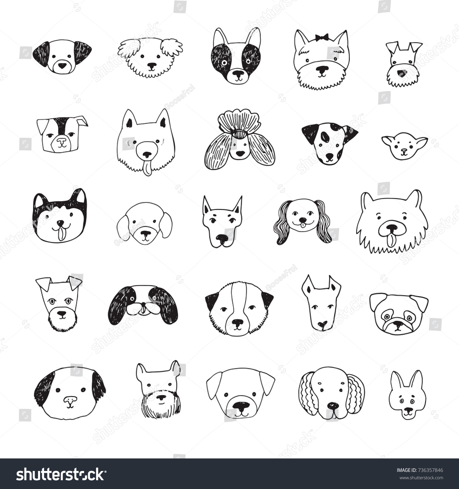 Dog Face Funny Cartoon Line Doodle Stock Illustration 736357846 ...