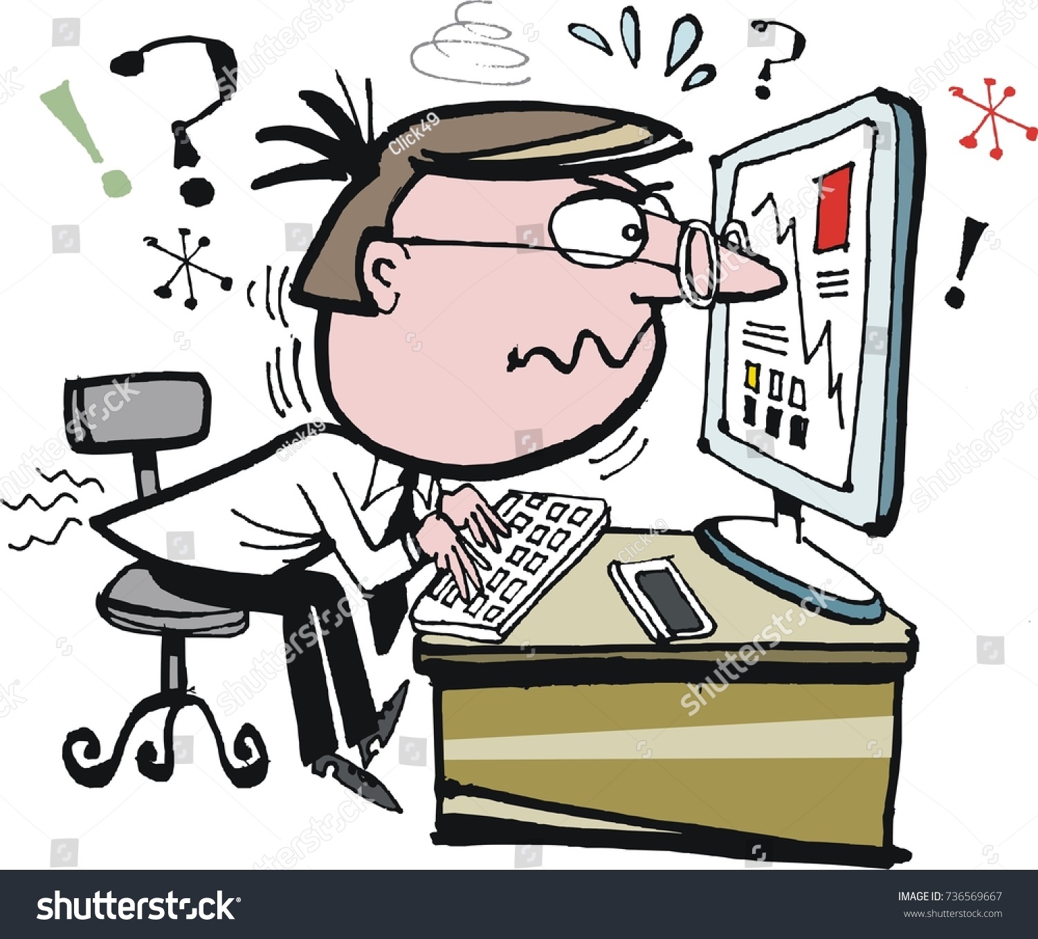 Vector Cartoon Man Squinting Computer Screen Stock Vector (Royalty Free ...