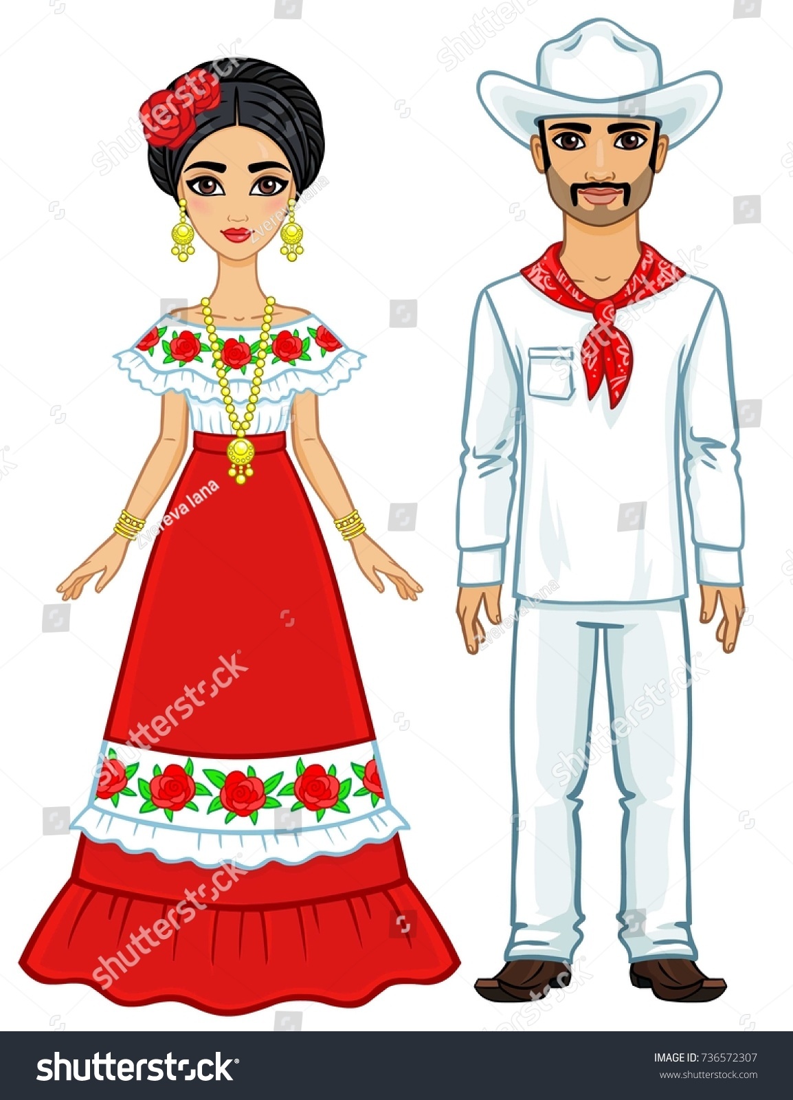 Animation Portrait Mexican Family Ancient Festive Stock Vector (Royalty ...