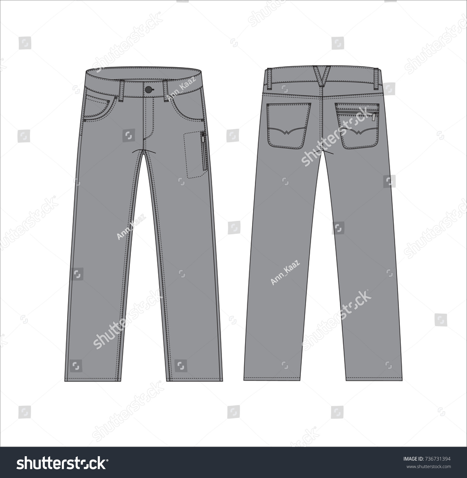 Vector Illustration Mens Pants Front Back Stock Vector (Royalty Free ...