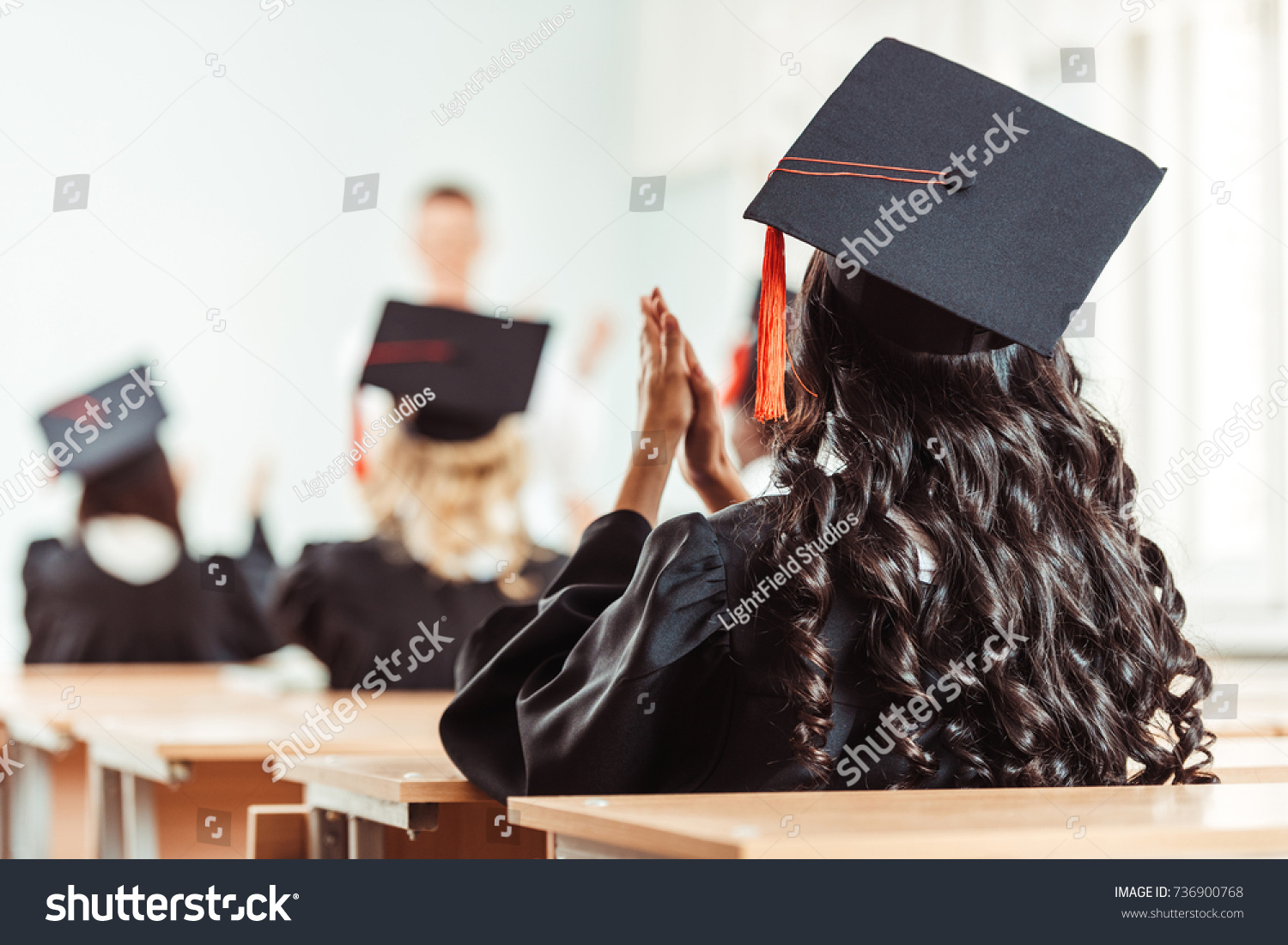 Back View Student Girl Graduation Costume Stock Photo 736900768 