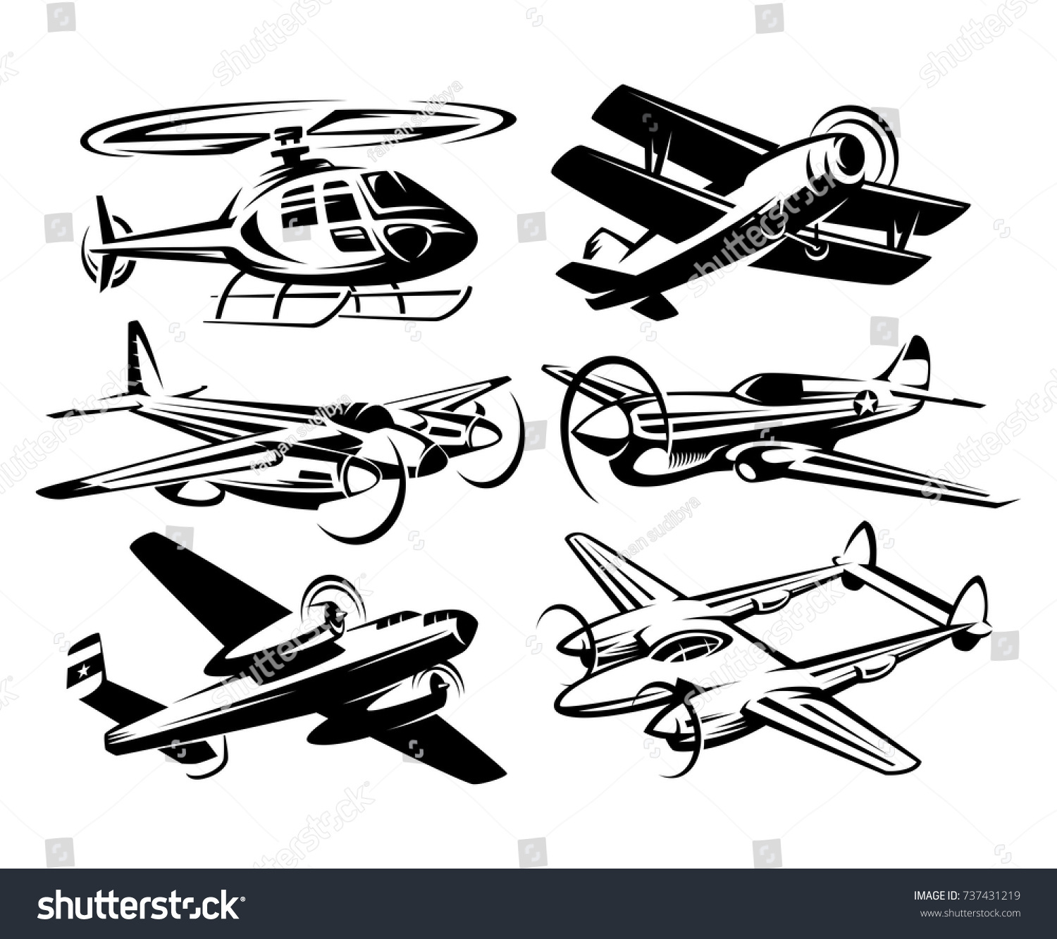 Set Silhouette Aircraft Illustration Stock Vector (Royalty Free ...