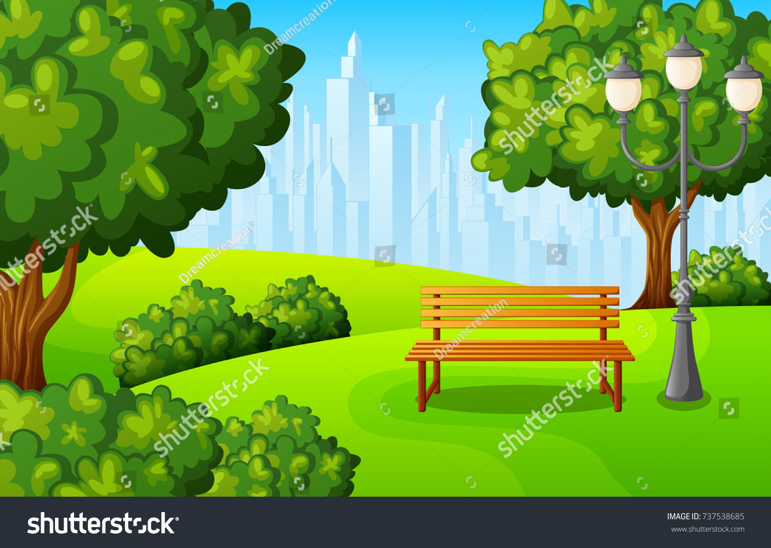 Парк с деревьями мультяшный