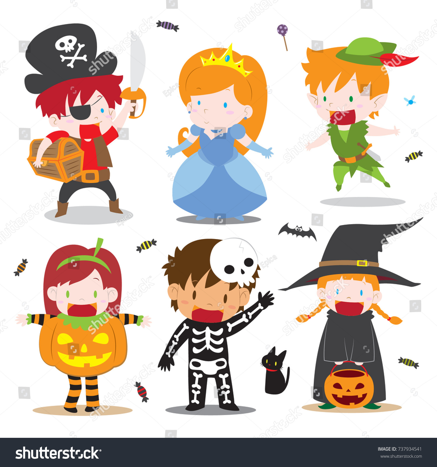 Isolated Vector Cartoon Kids Wearing Halloween Stock Vector (royalty 