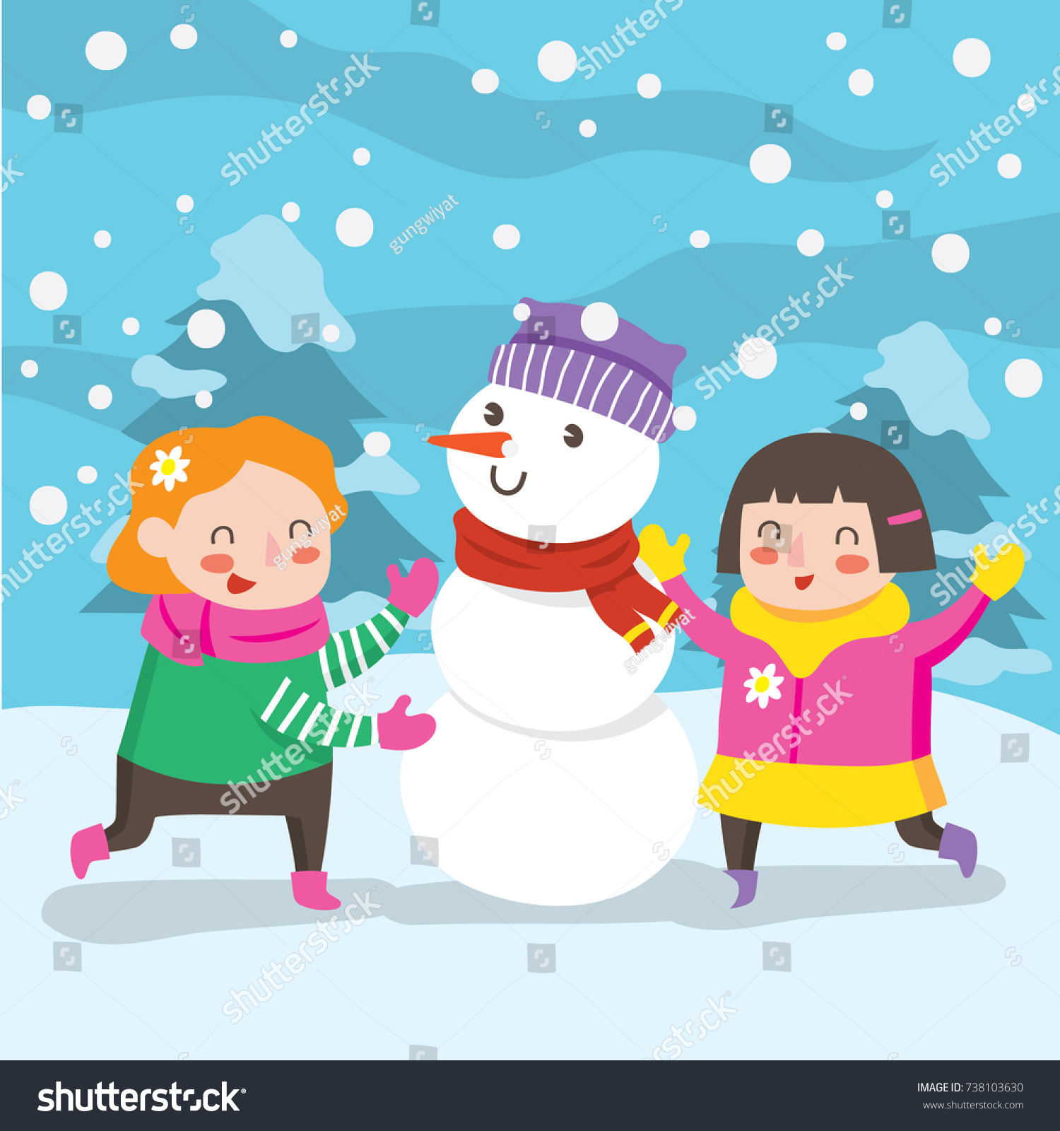 Children Playing Snow Winter Illustration Series Stock Vector (Royalty ...