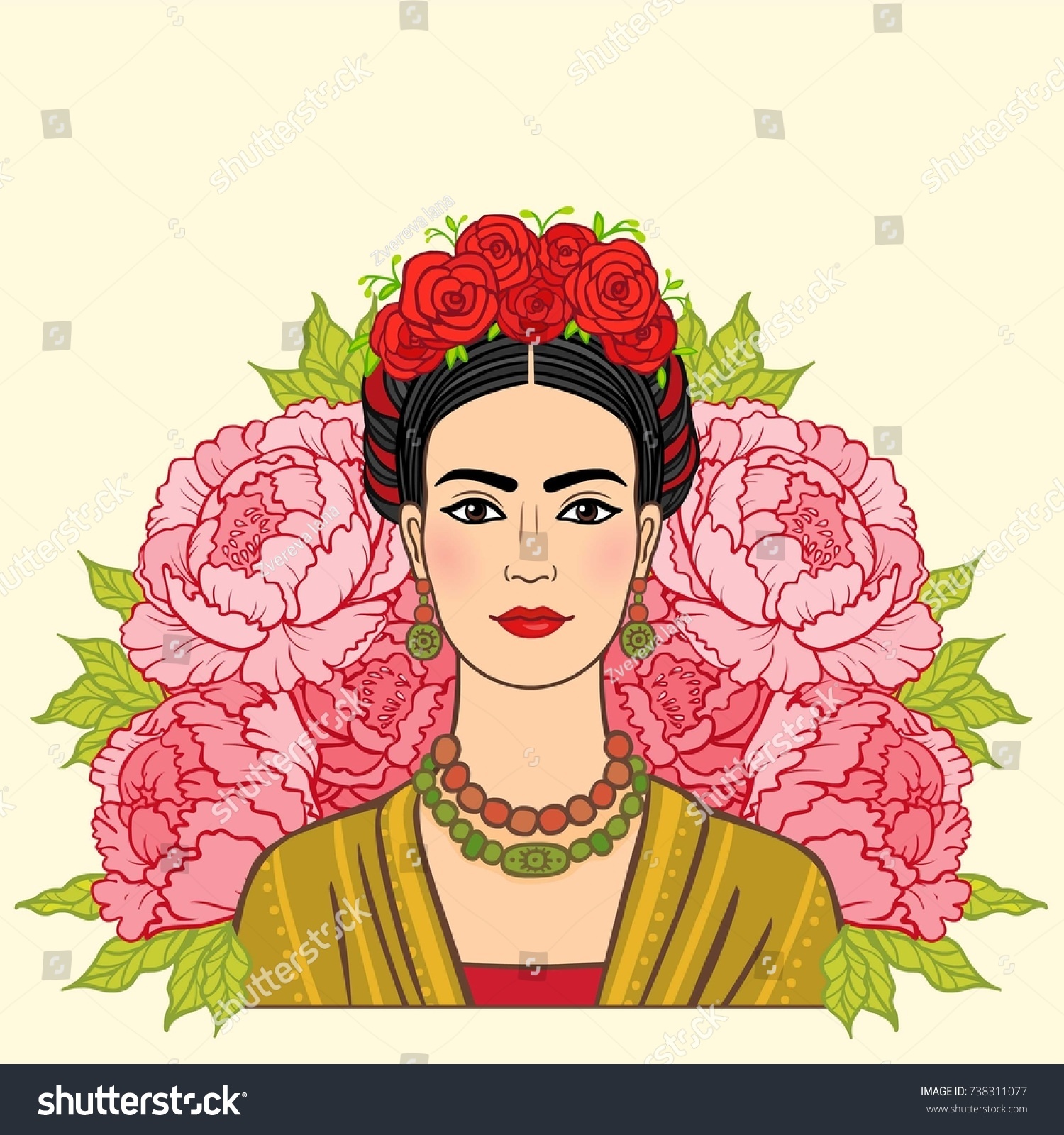 Portrait Beautiful Mexican Girl Ancient Clothes Stock Vector (Royalty ...