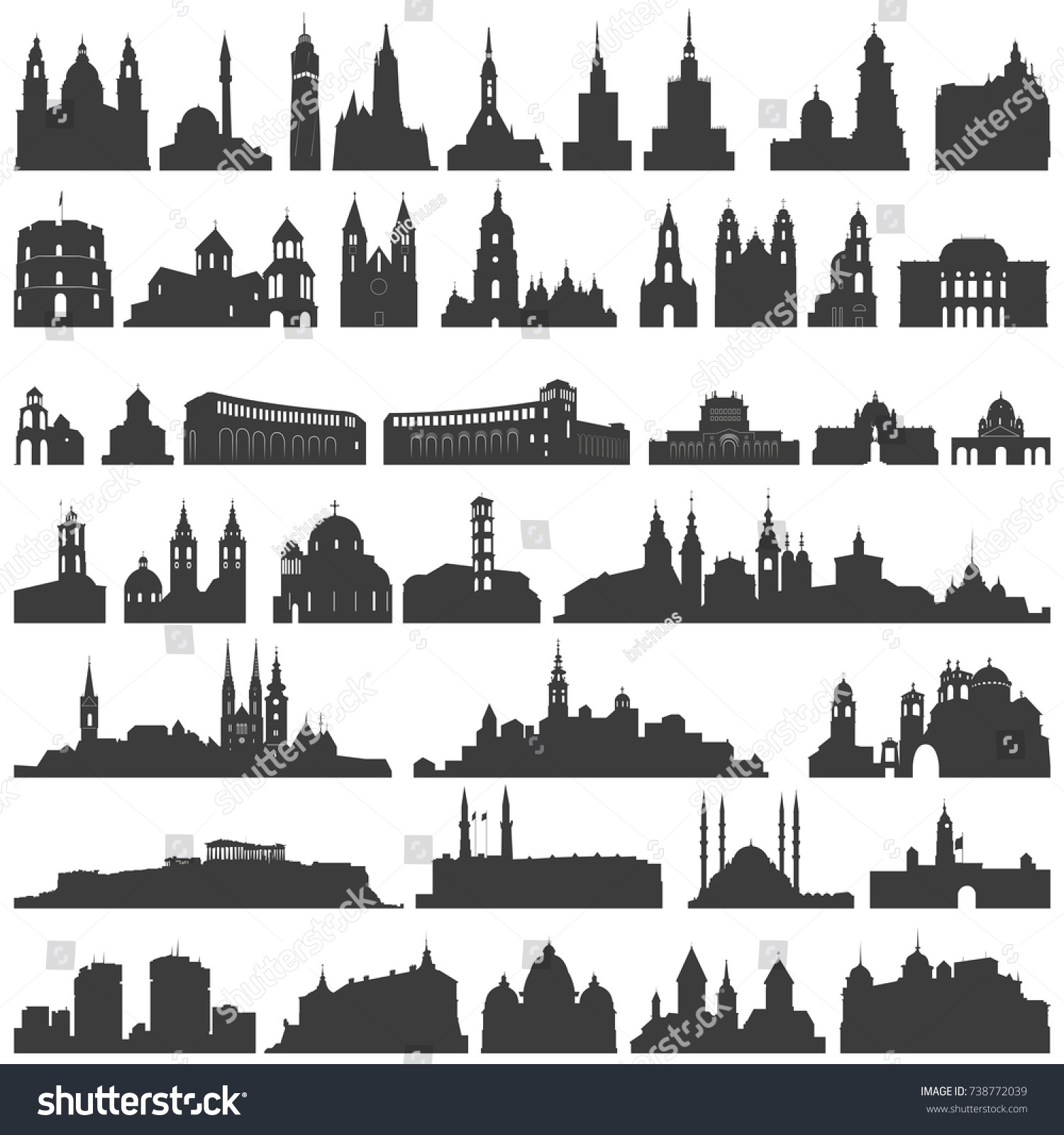 Vector Collection Isolated Temples Churches Cathedrals Stock Vector Royalty Free 738772039 6365