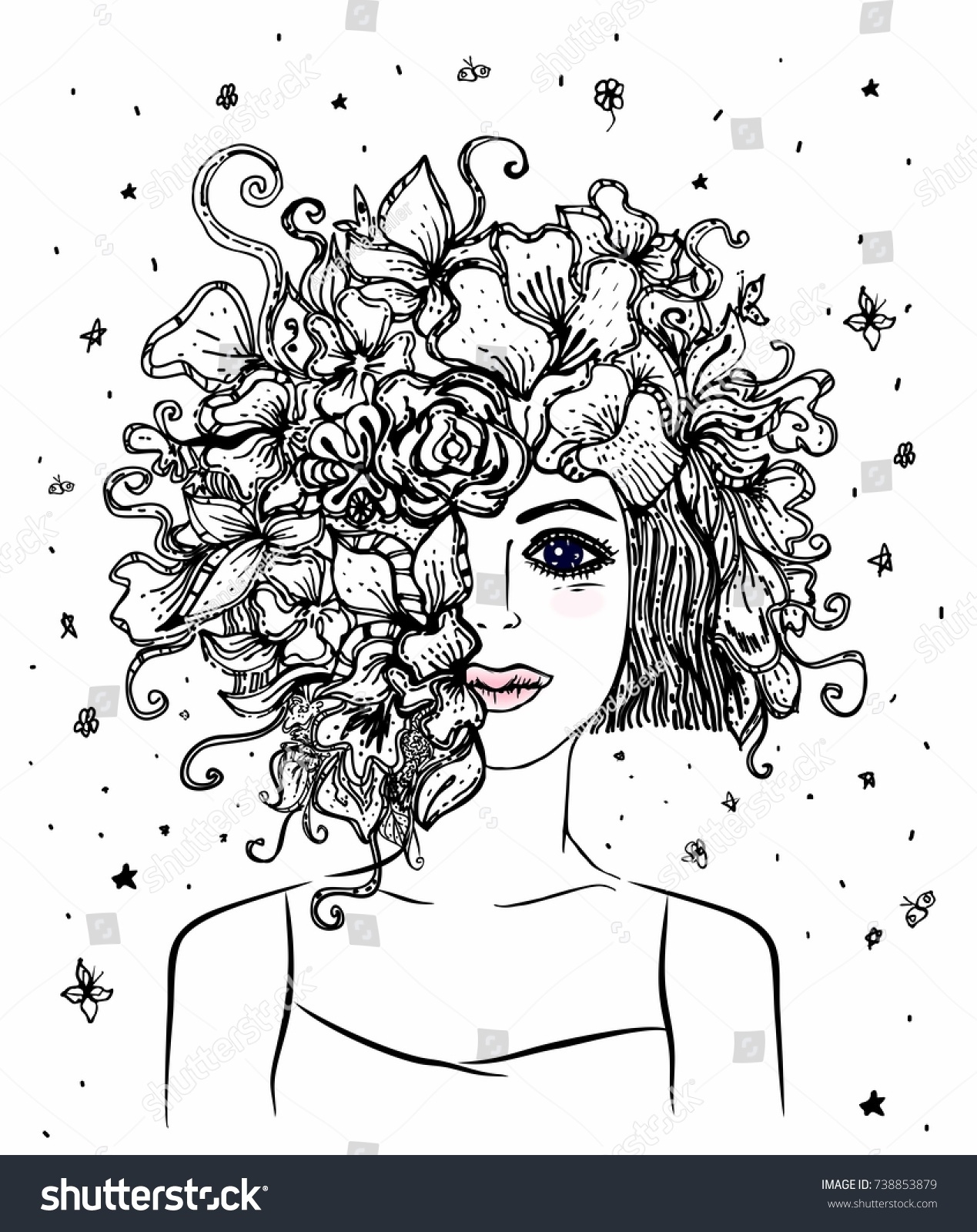 Girl Bouquet Coloring Book Pages Portrait Stock Vector (Royalty Free ...