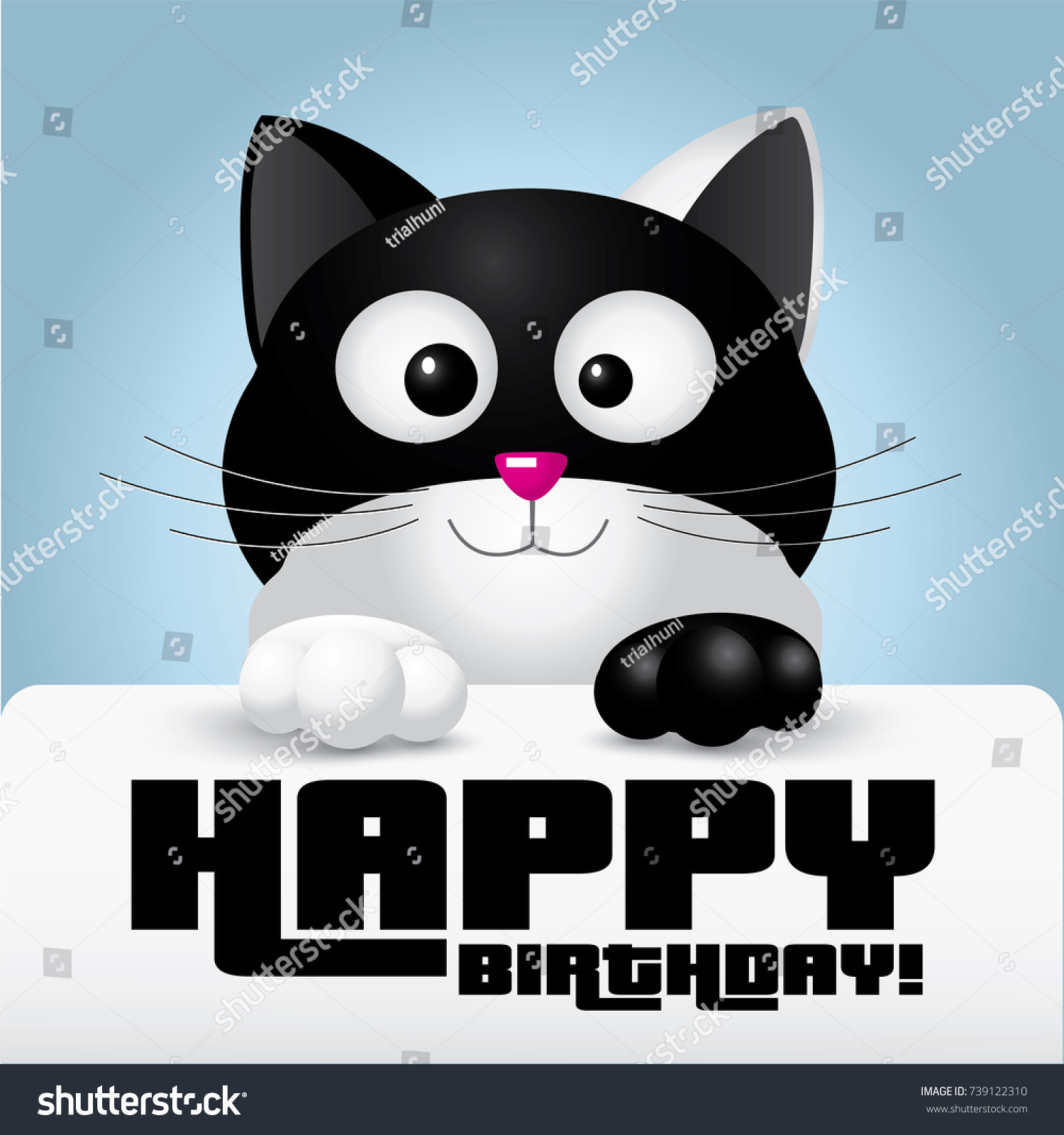 Happy Birthday Cat Black And White Black White Cat Holding Happy Birthday Stock Vector (Royalty Free)  739122310 | Shutterstock