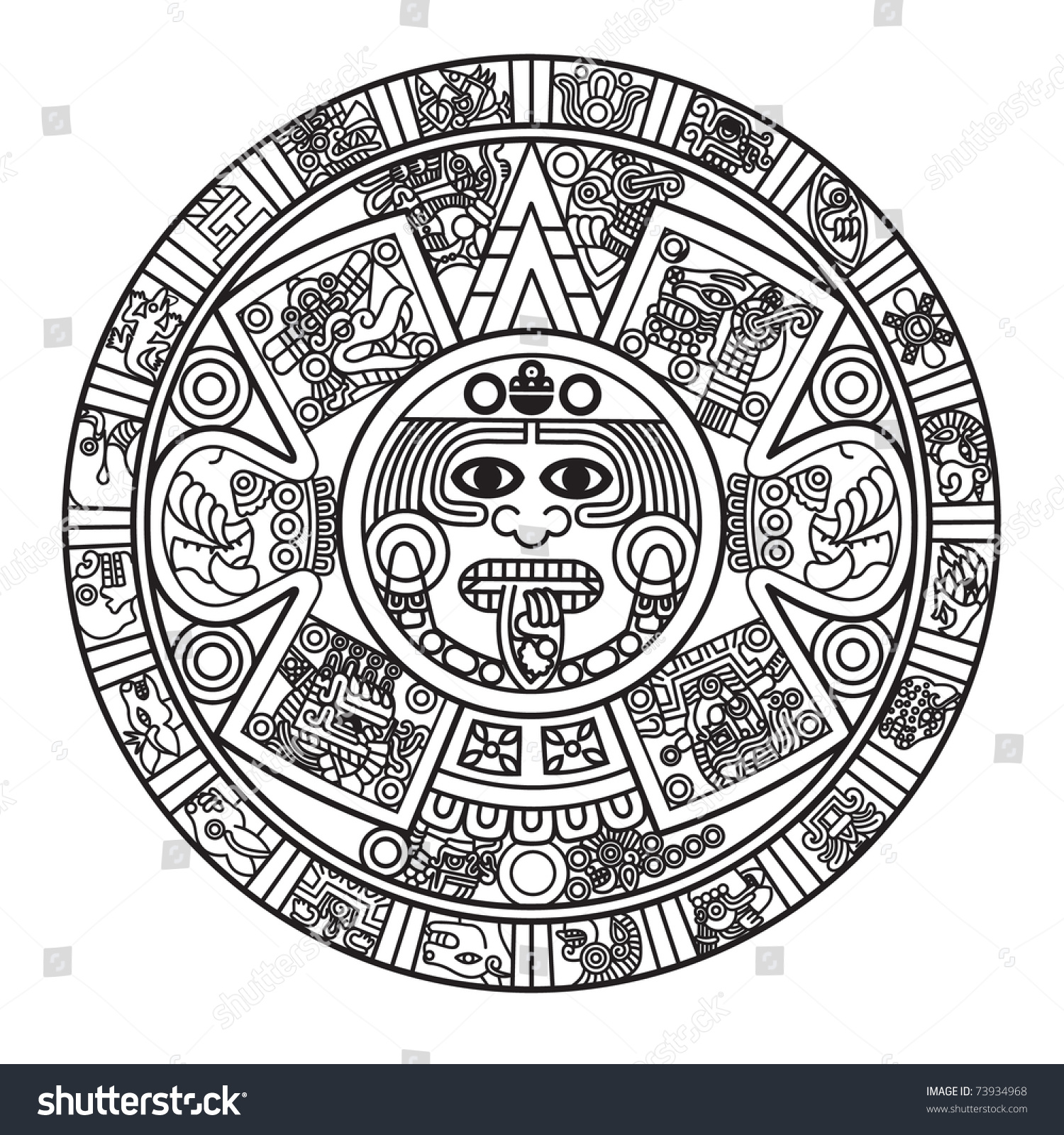 Stylized Aztec Calendar Raster Version Stock Illustration 73934968