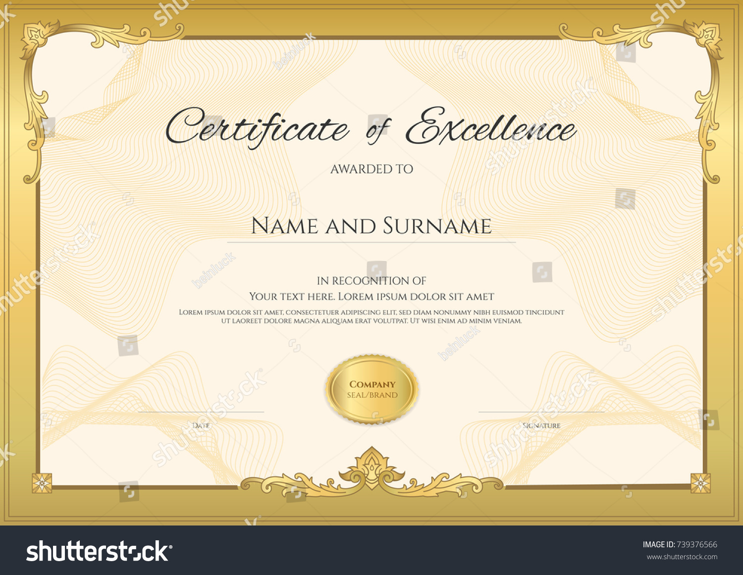 Luxury Certificate Template Elegant Border Frame Stock Vector (Royalty ...