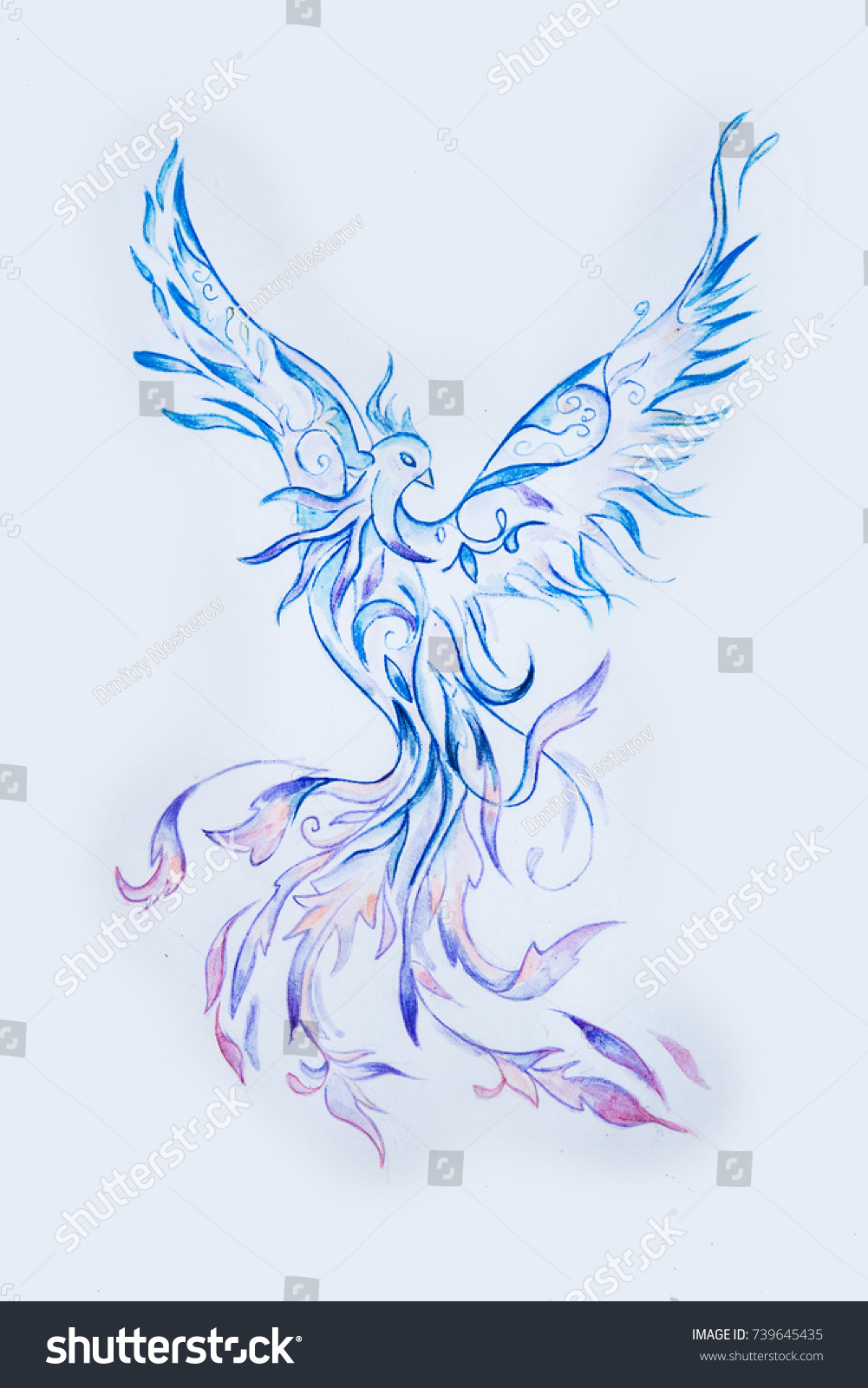 Sketch Purple Phoenix Bird On White Stock Illustration 739645435 ...