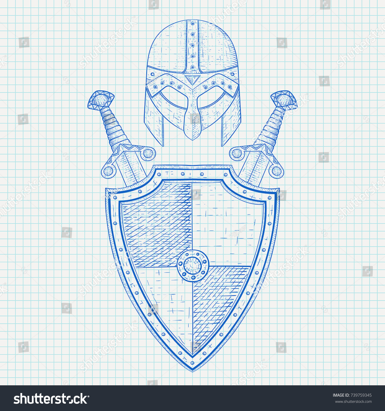 Рисование шлема щита и меча
