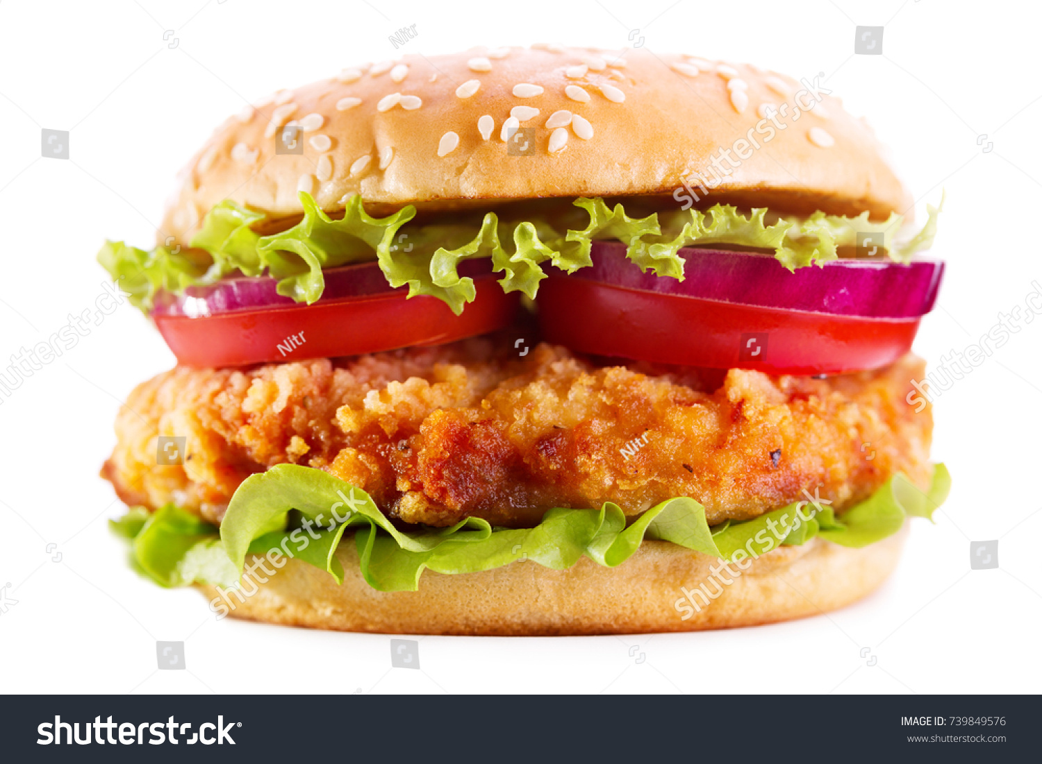 Chicken Burger Vegetables Isolated On White Stock Photo 739849576 ...