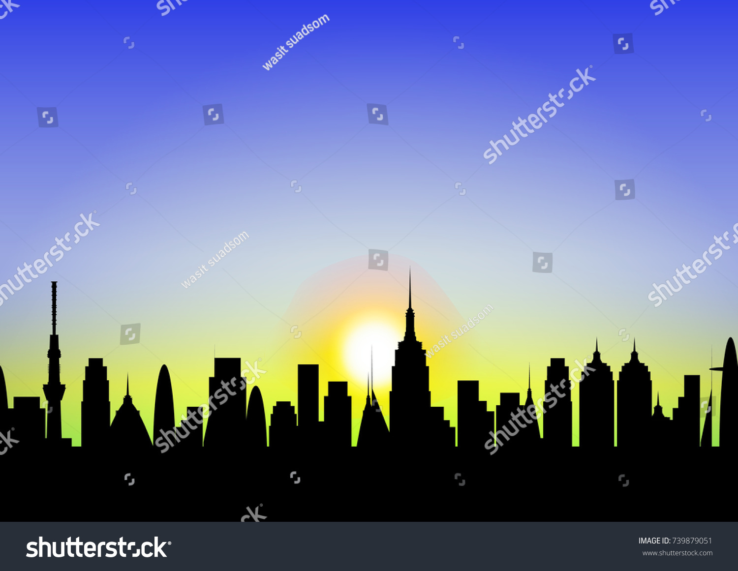 Sunset Big City View Buildings Vector Stock Vector (Royalty Free ...