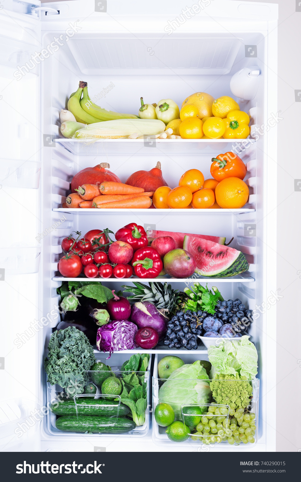 Opened Refrigerator Full Vegetarian Healthy Food Stock Photo 740290015