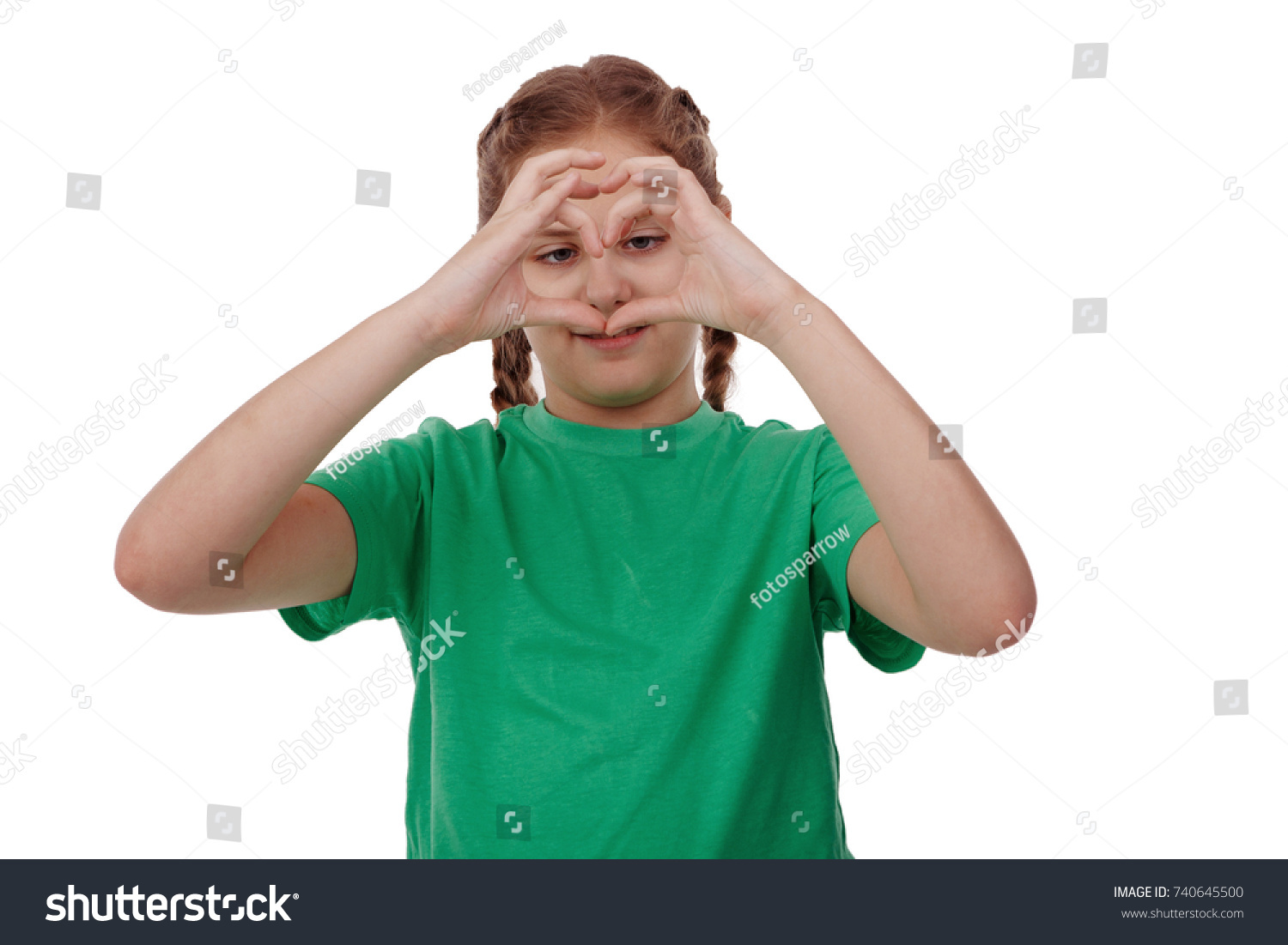 Smiling Little Girl Green Shirt On Stock Photo 740645500 Shutterstock