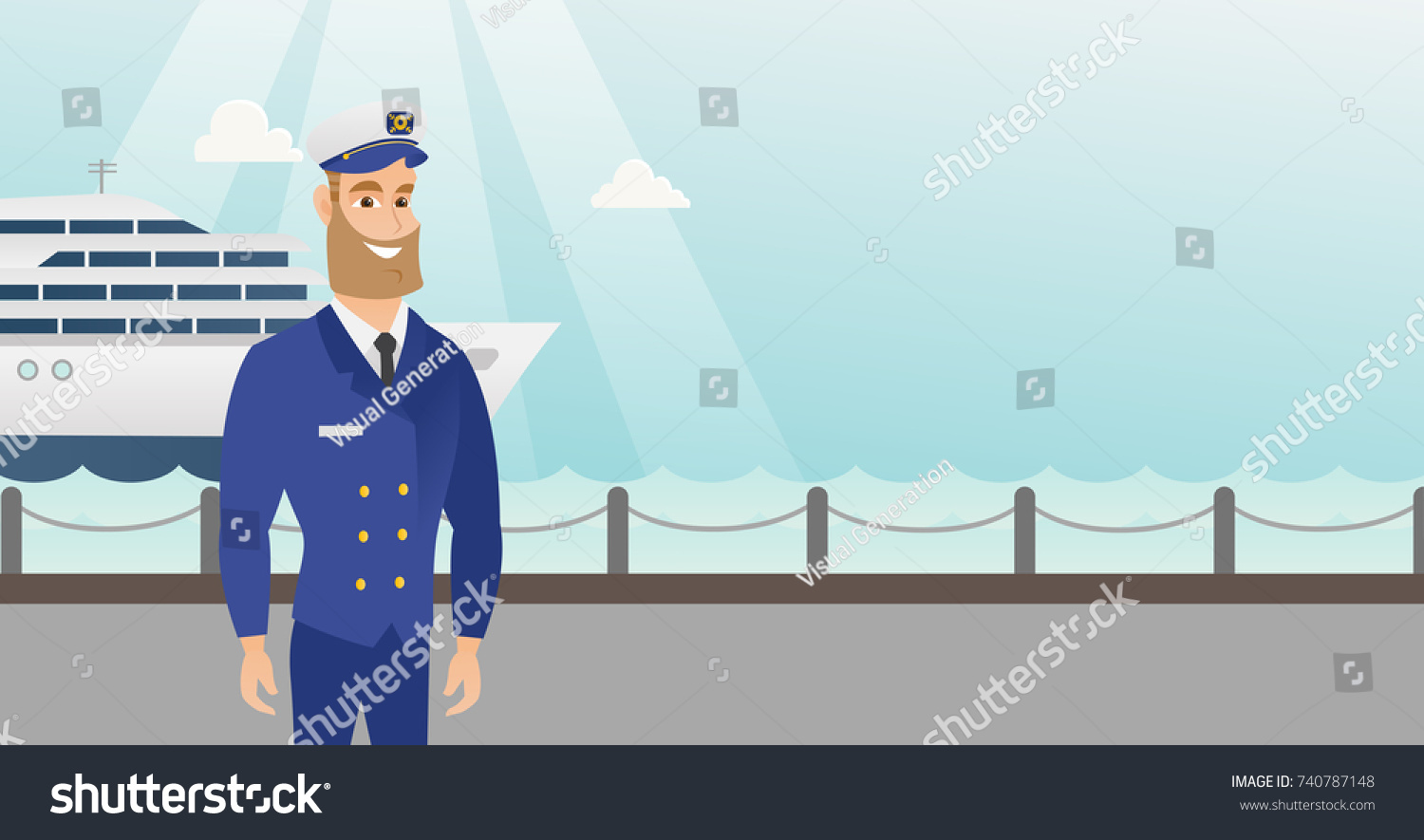 Caucasian Ship Captain Standing On Background Stock Vector (Royalty ...