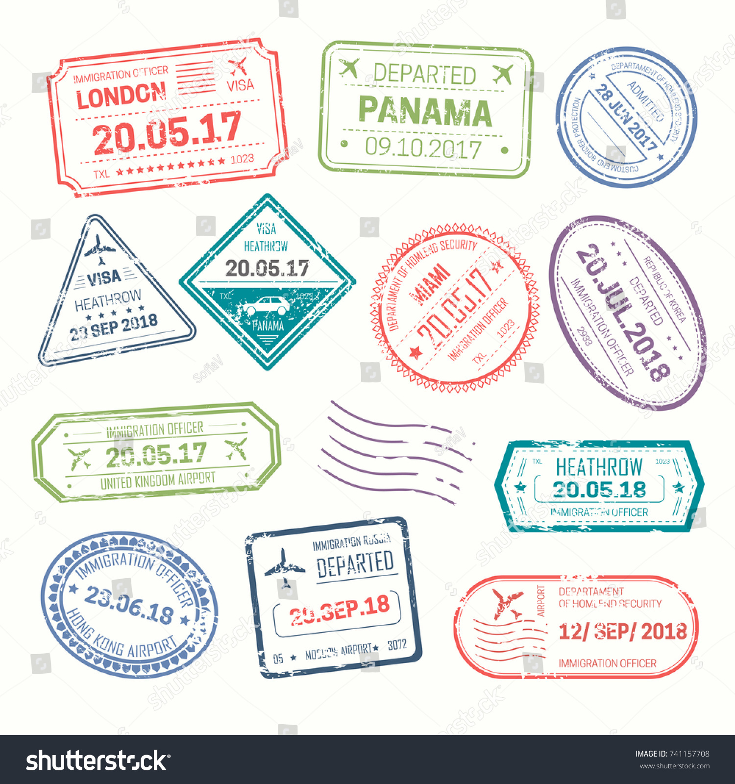 Visa Stamps That Put Airport By Stock Vector (Royalty Free) 741157708 ...