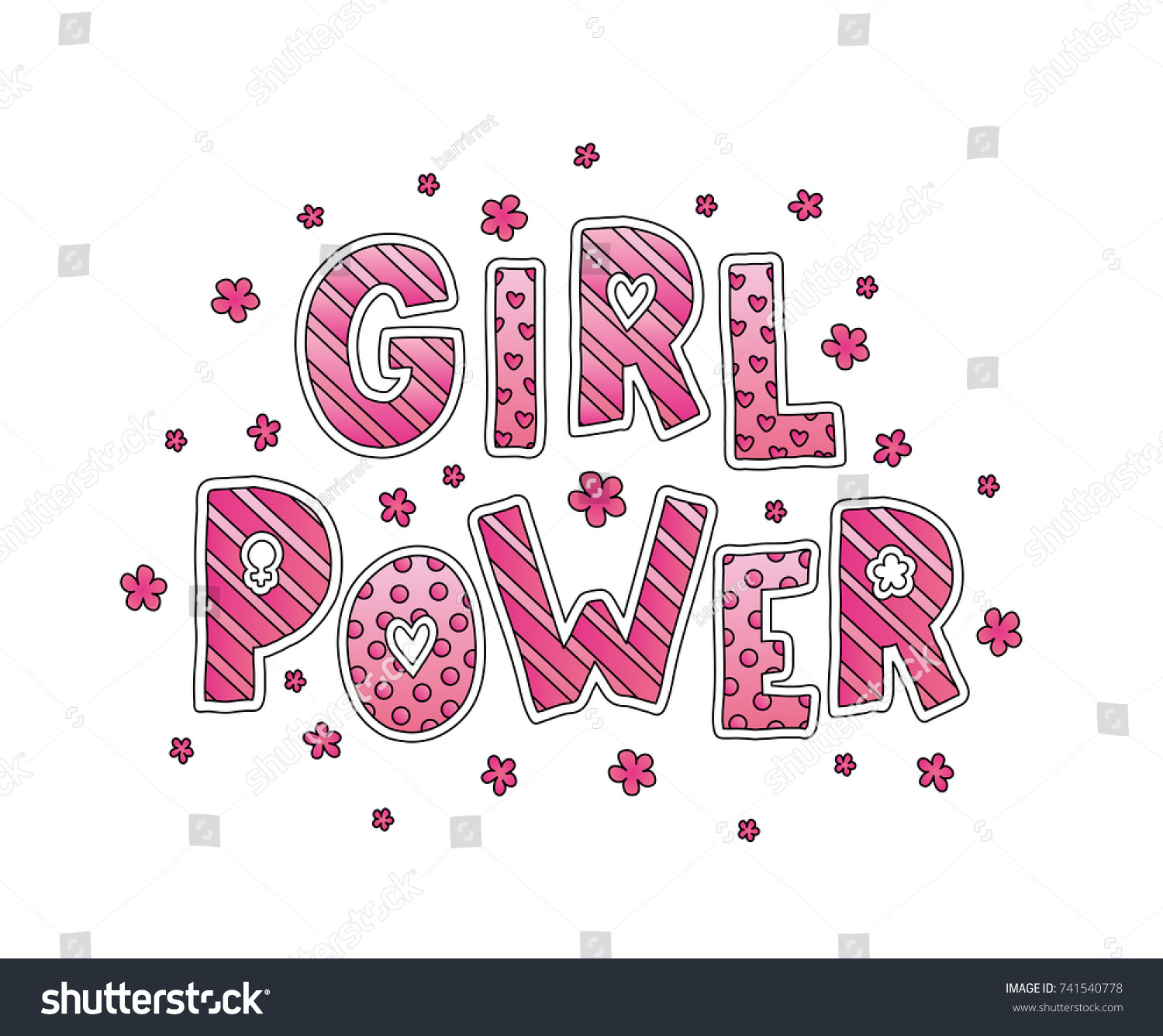 Girl Power Hand Lettering Flowers Pink Stock Vector (Royalty Free ...