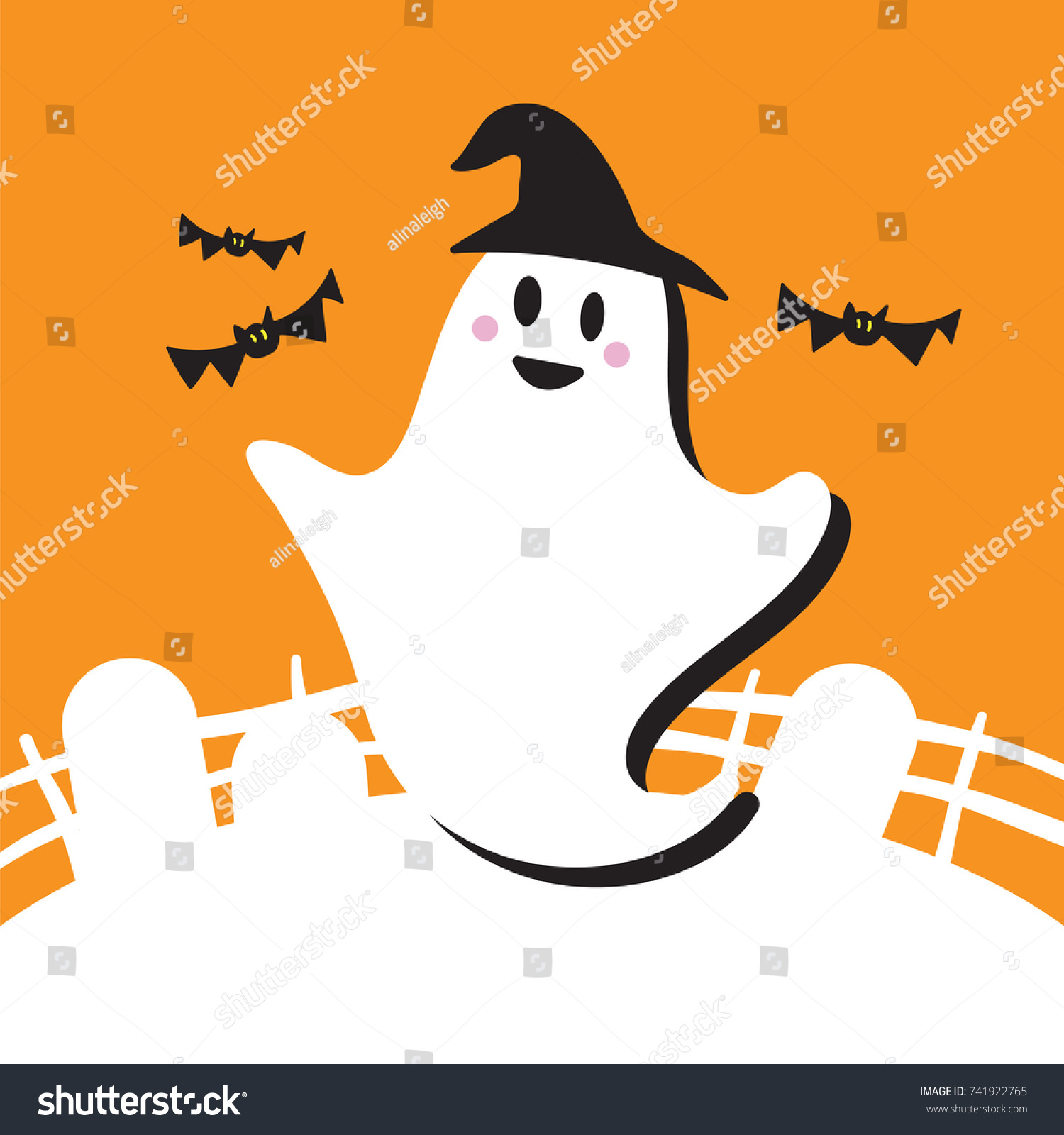 Cute Witch Ghost Vector Illustration Graveyard Stock Vector (Royalty ...