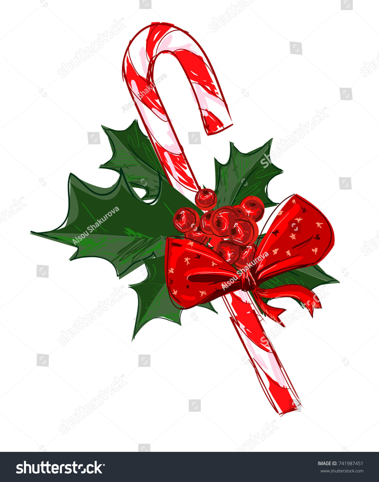 Hand Drawn Sketch Christmas Candy Cane Stock Vector (Royalty Free ...