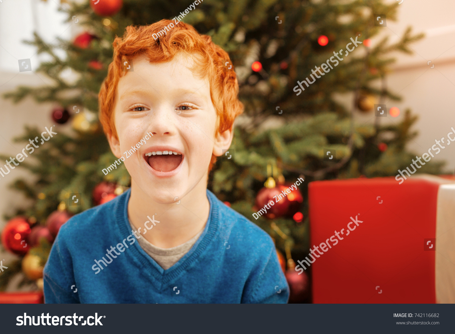 Portrait Extremely Happy Ginger Kid Grinning Stock Photo 742116682