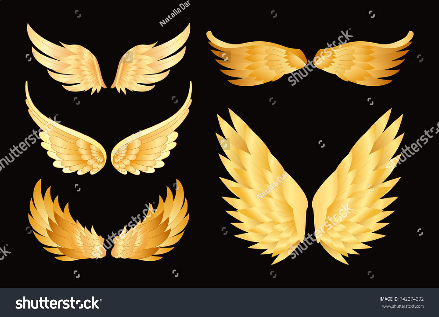 Vector Illustration Set Different Golden Wings Stock Vector (Royalty ...