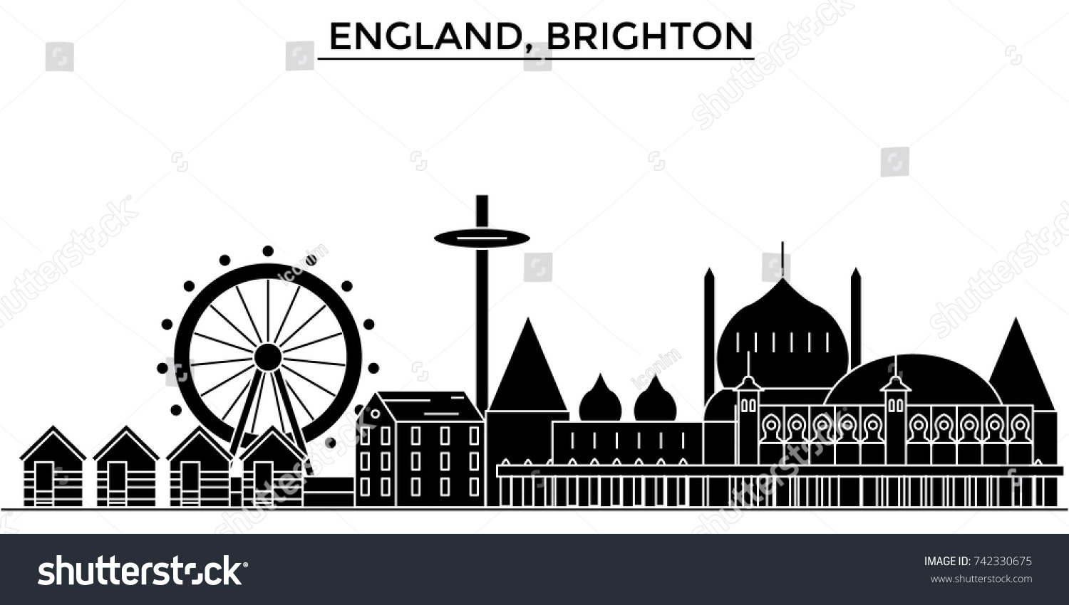 England Brighton Architecture Vector City Skyline Stock Vector (Royalty ...