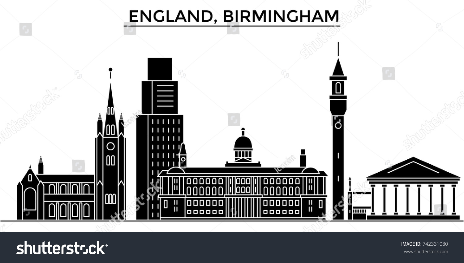 England Birmingham Architecture Vector City Skyline Stock Vector ...