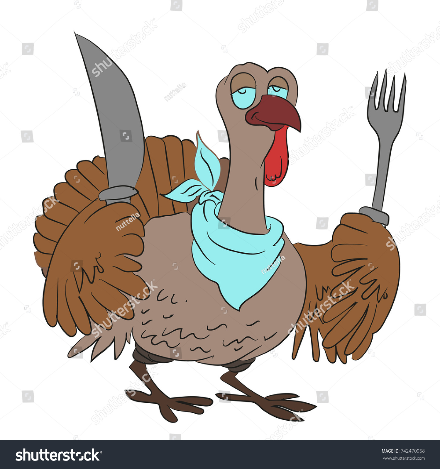 Thanksgiving Turkey Fork Knife Ready Celebrate Stock Vector (Royalty Free)  742470958 | Shutterstock