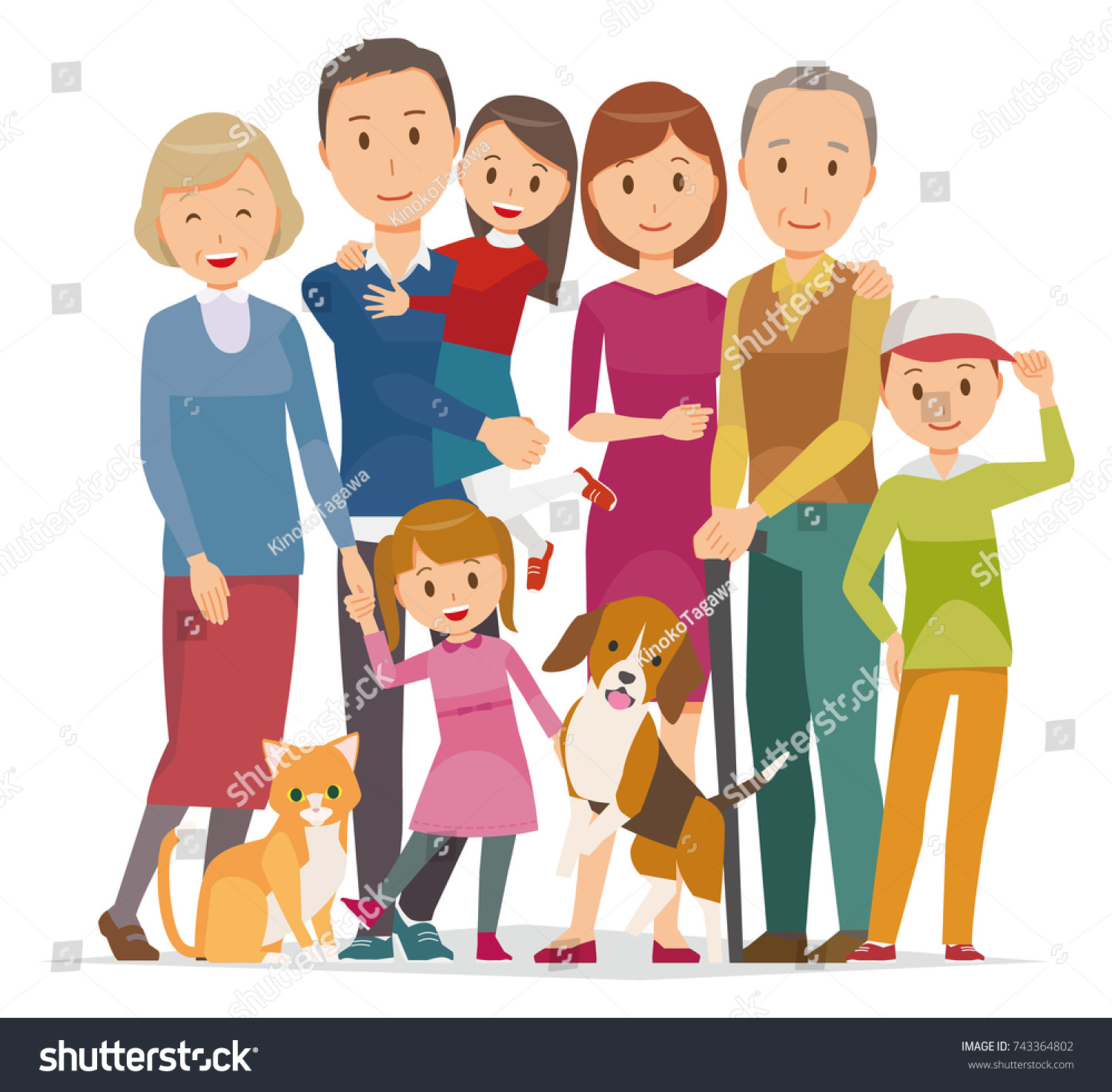 Illustration Family 7 People 3 Generations Stock Vector (Royalty Free ...