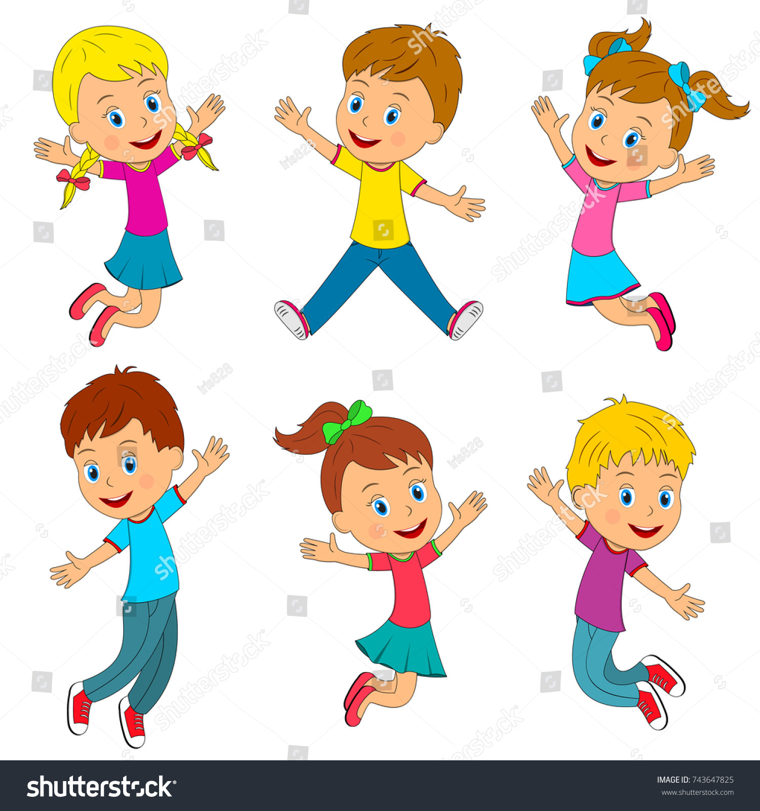 Kidsboys Girls Jumping Smiling Their Hands Stock Vector (royalty Free 