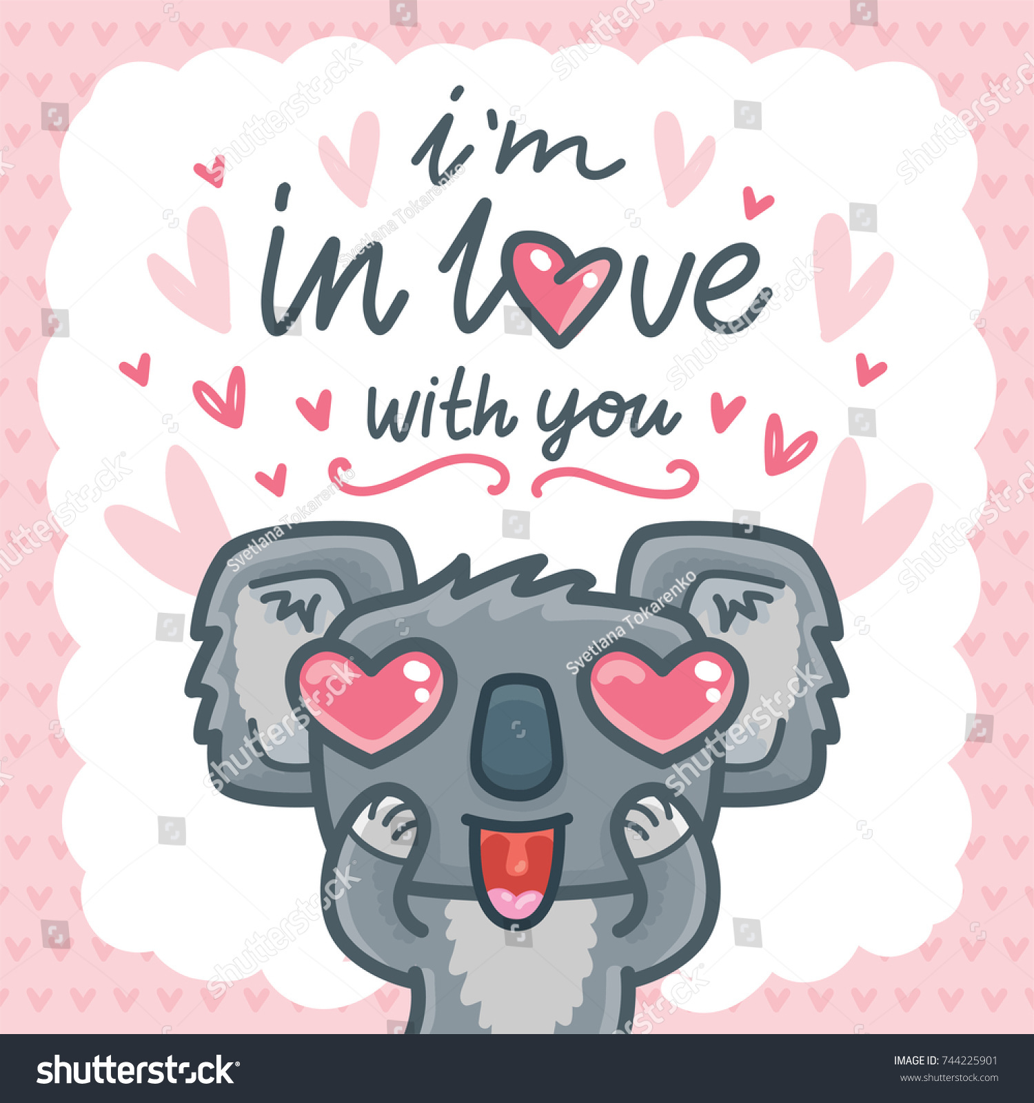 Koala Bear Character Love Hearts Lettering Stock Vector (Royalty Free ...