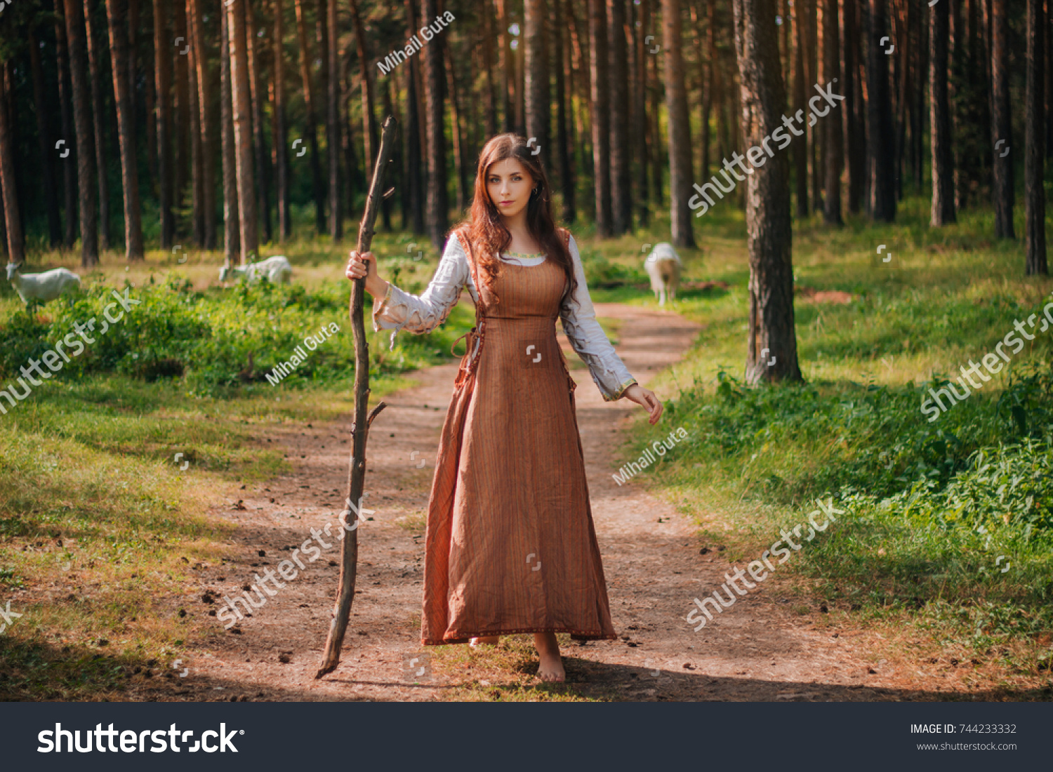 Young Beautiful Girl Medieval Cowboy Clothes Stock Photo 744233332 ...