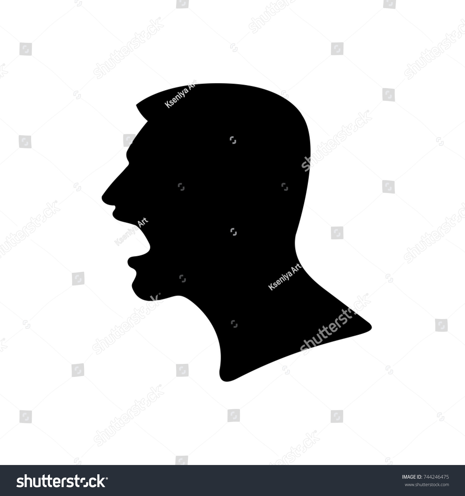 Black Silhouette Screaming Man Head Closeup Stock Vector (Royalty Free ...