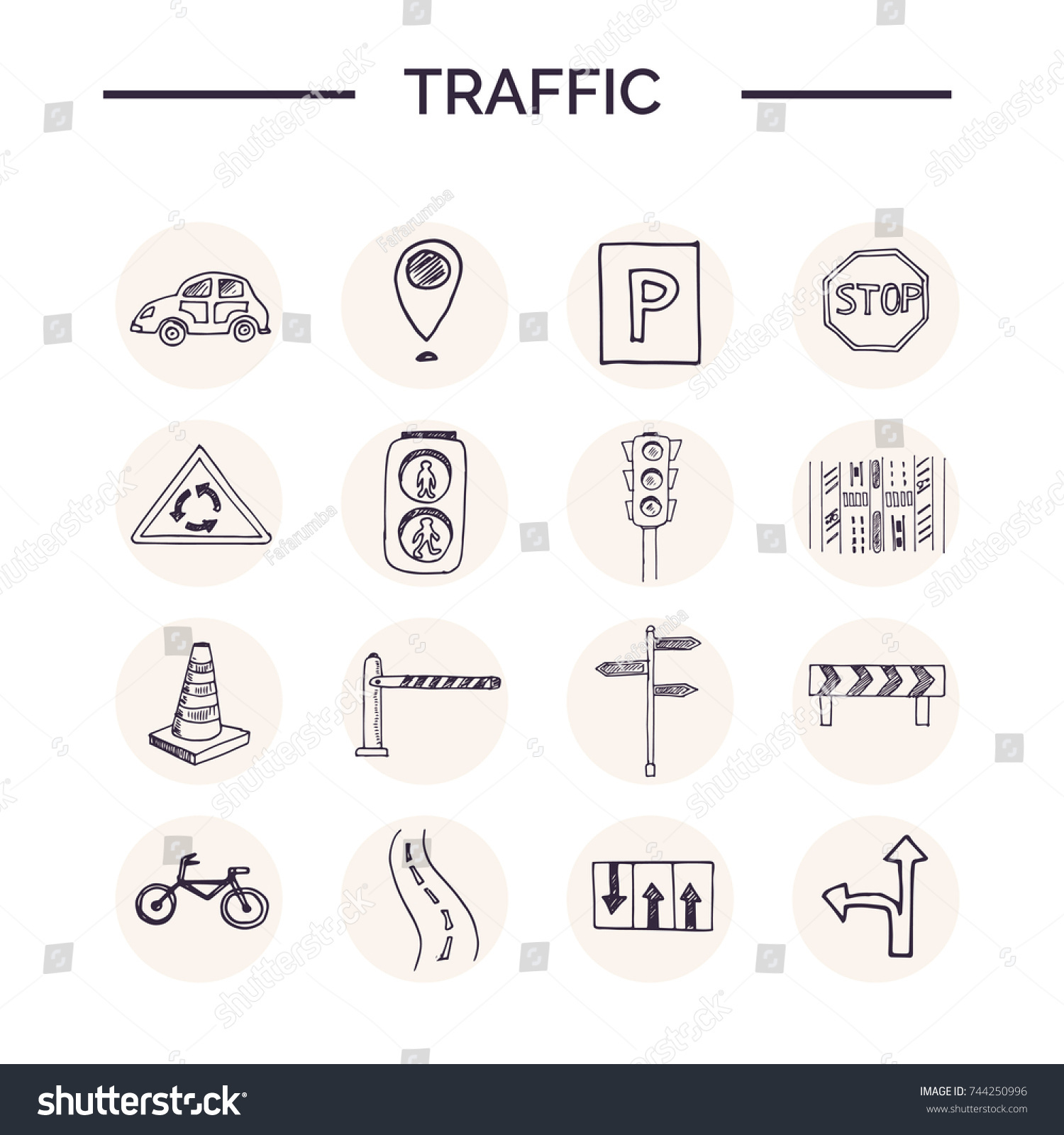 Hand Drawn Doodle Traffic Set Vector Stock Vector (Royalty Free ...