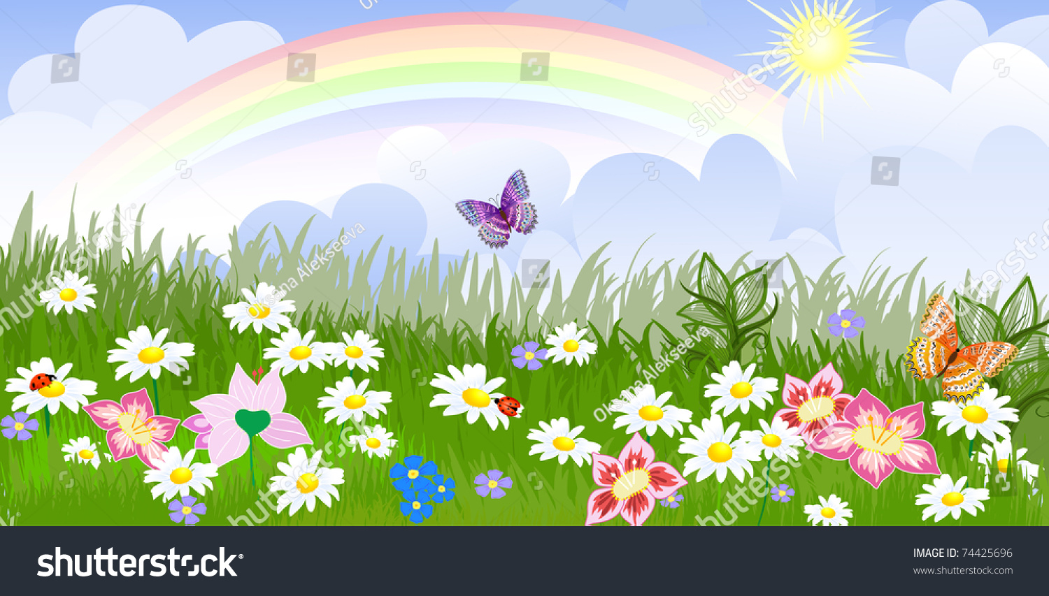 Panorama Floral Lawn Stock Vector (Royalty Free) 74425696 | Shutterstock