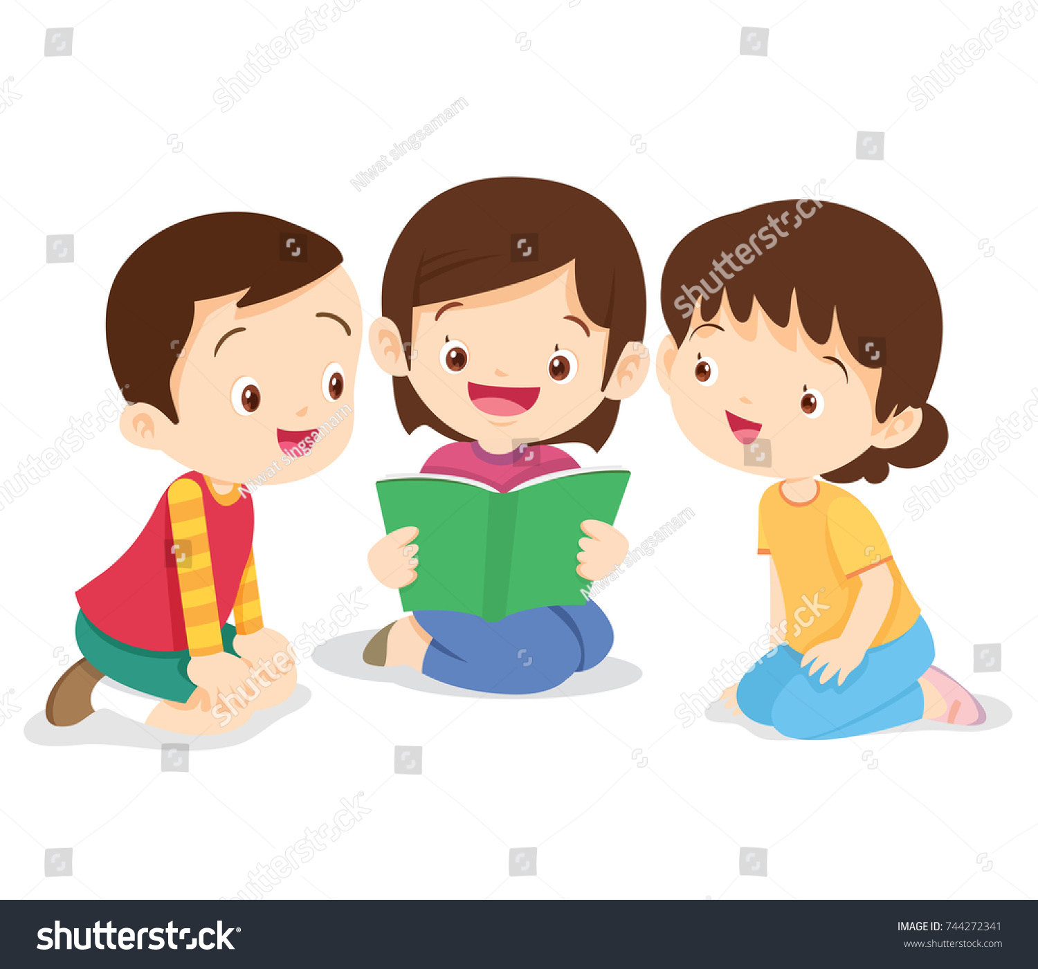 Kids Reading Bookboy Girl Sit Read Stock Vector (Royalty Free ...