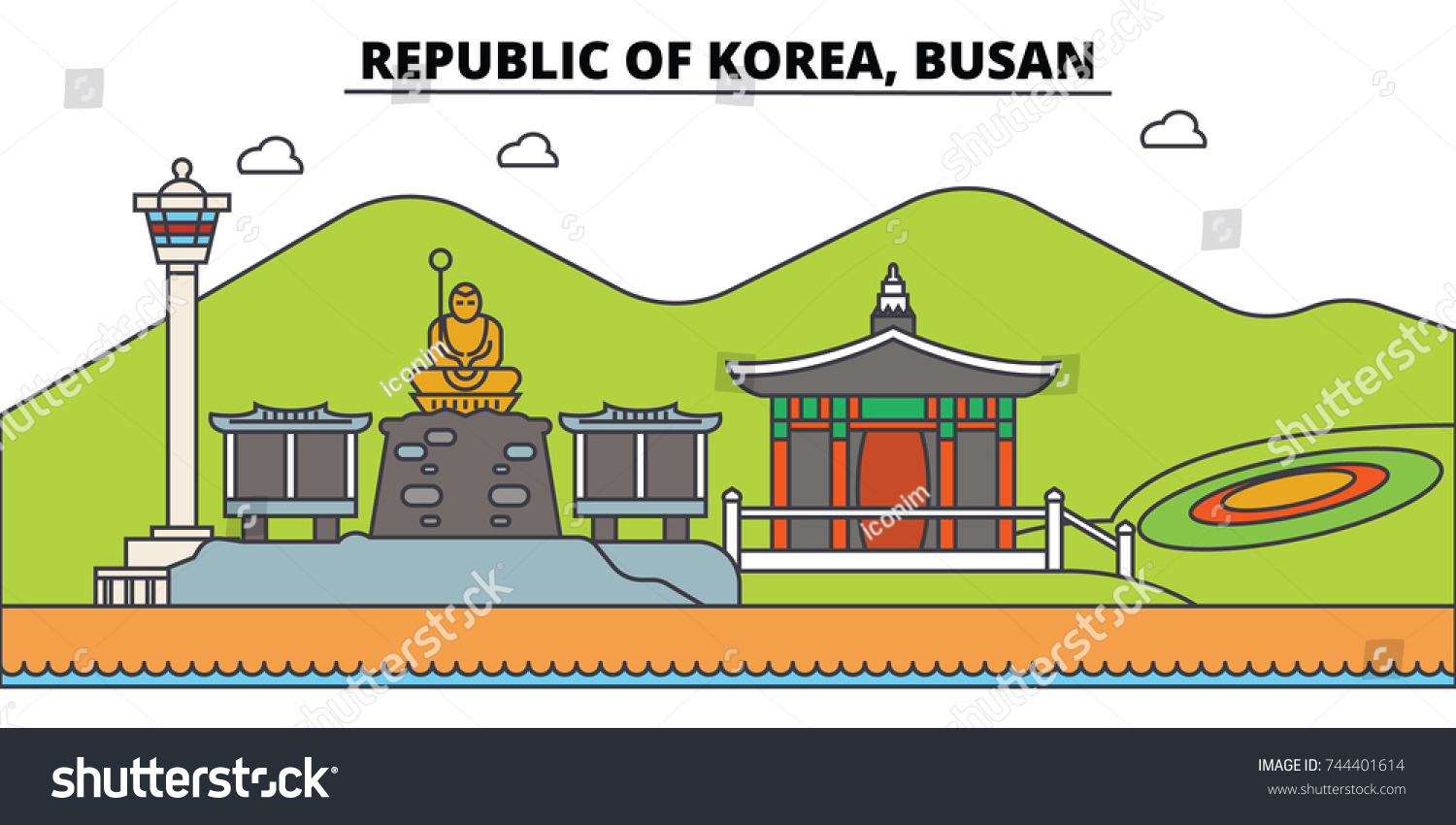 South Korea Busan Outline City Skyline Stock Vector (Royalty Free ...