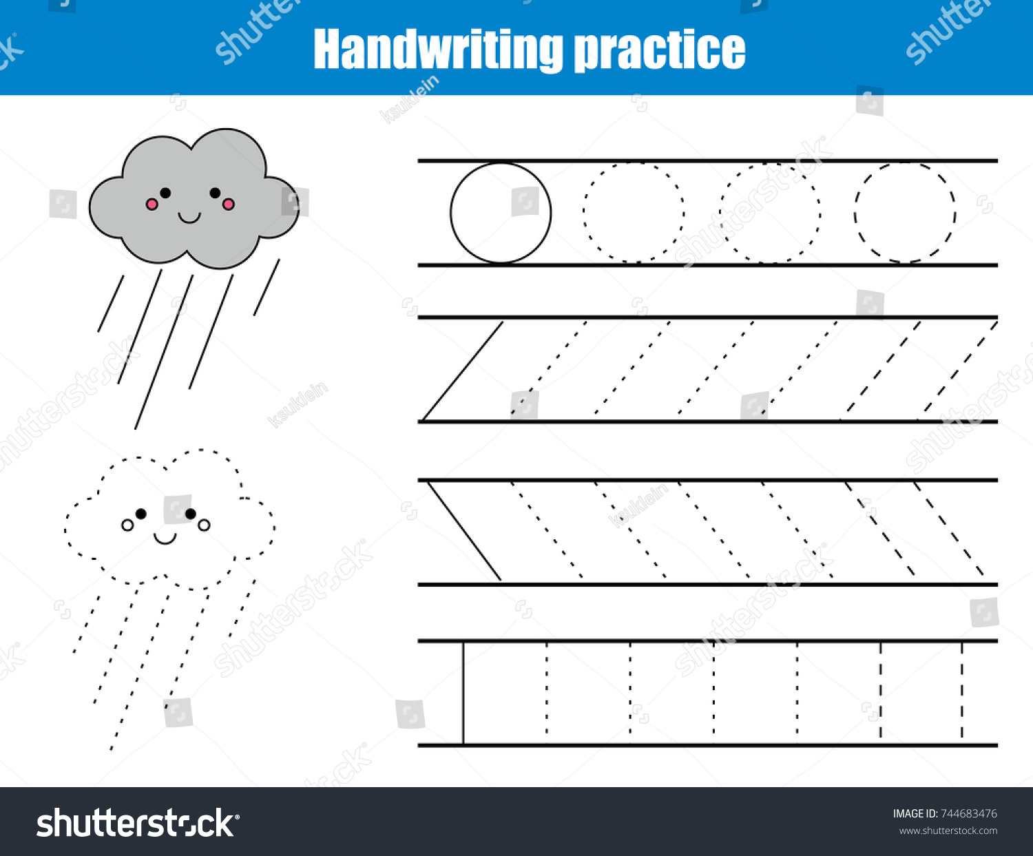 Handwriting Practice Sheet Educational Children Game Stock Vector ...