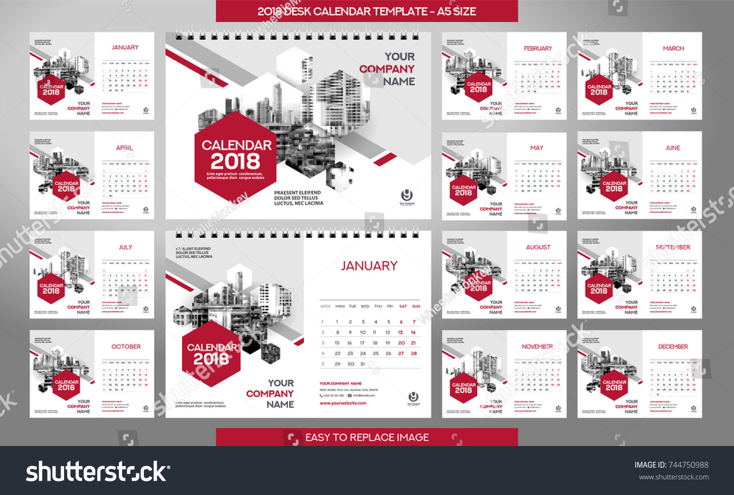 Desk Calendar 2018 Template 12 Months Stock Vector (Royalty Free