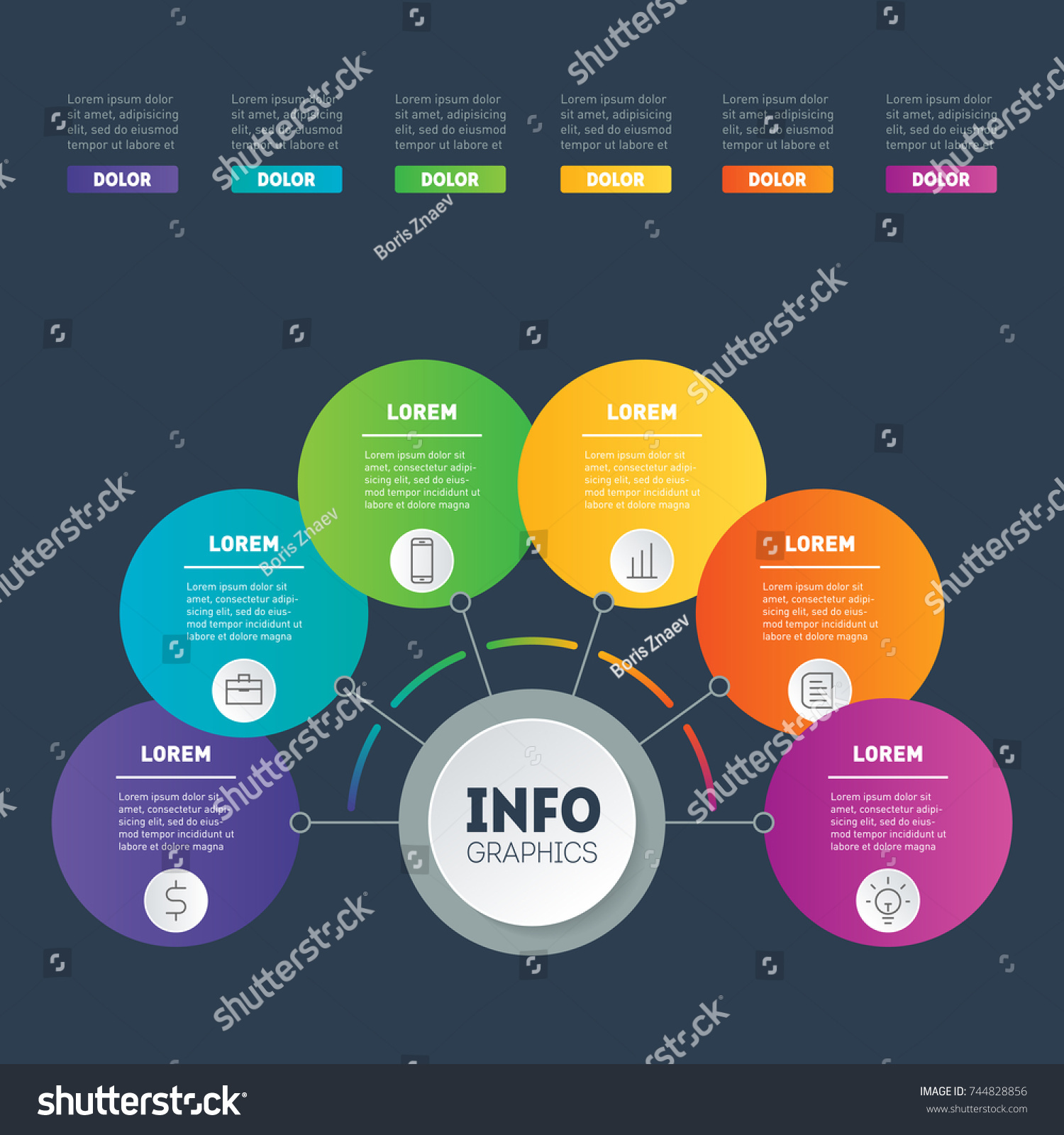 Business Presentation Infographic Examples 6 Options Stock Vector