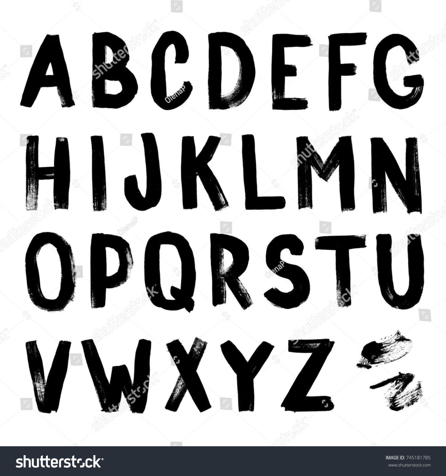 Handdrawn Alphabet Calligraphy Font Modern Brush Stock Illustration ...