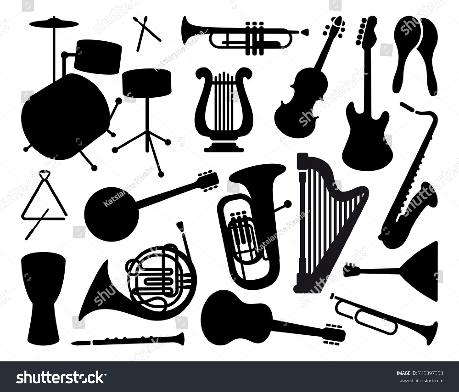 Silhouettes Various Musical Instruments Vector Illustration Stock ...