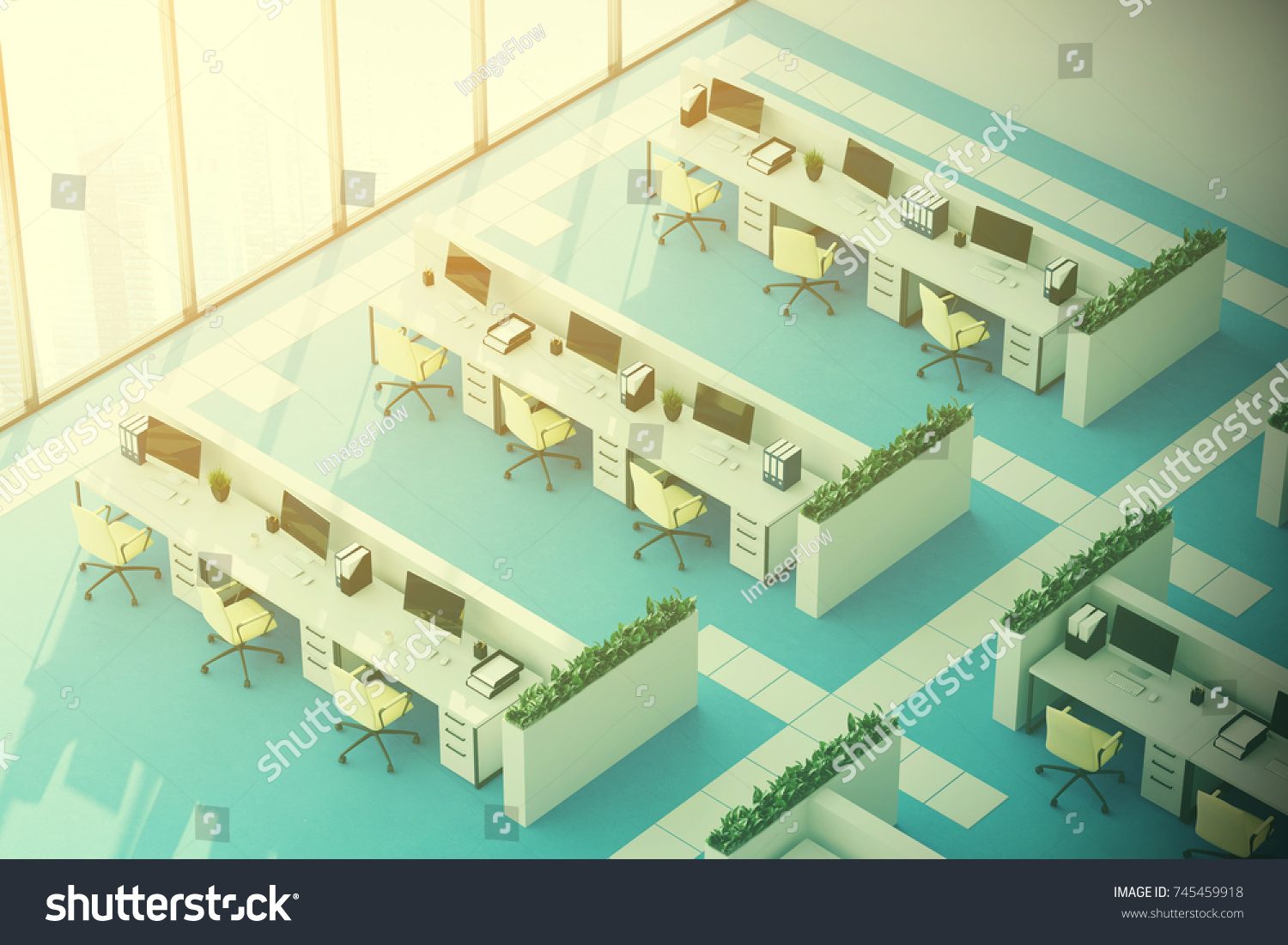 Top View Modern Office Interior Panoramic Stock Illustration 745459918 ...