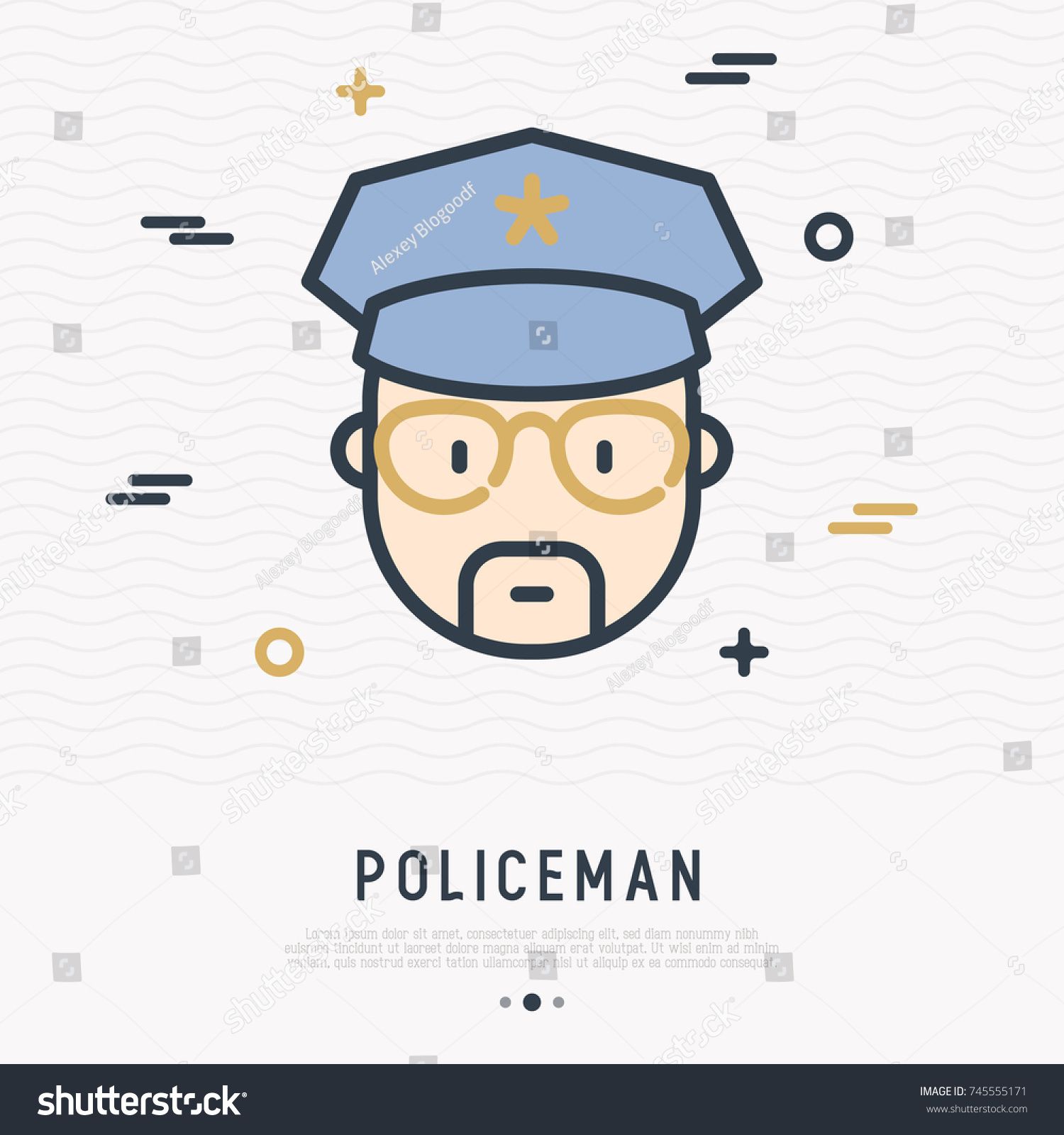 Cartoon Policeman Glasses Cap Thin Line Stock Vector (Royalty Free ...